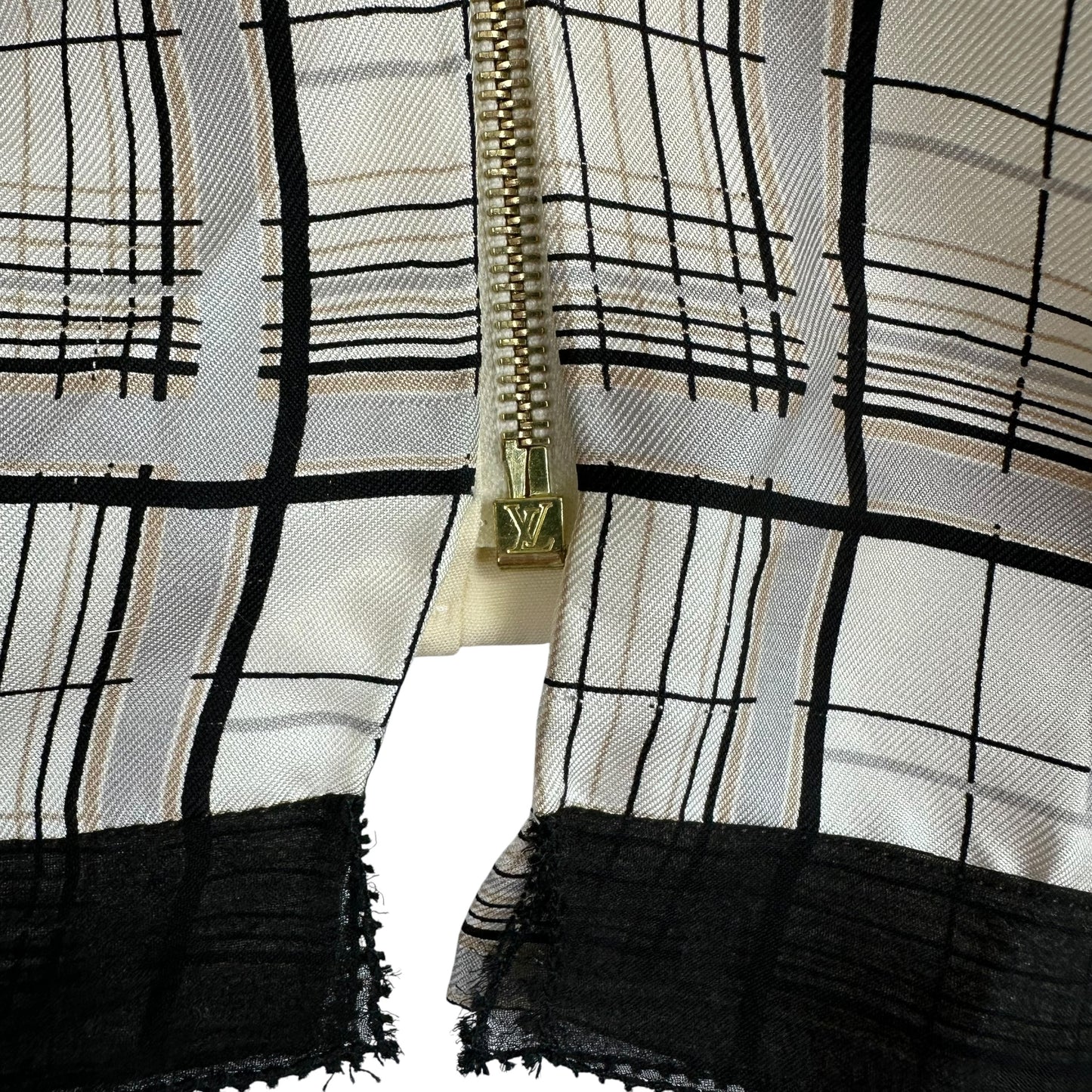 Louis Vuitton Plaid Print Silk Bustier Blouse w/ Gold Logo Charm Chain Strap