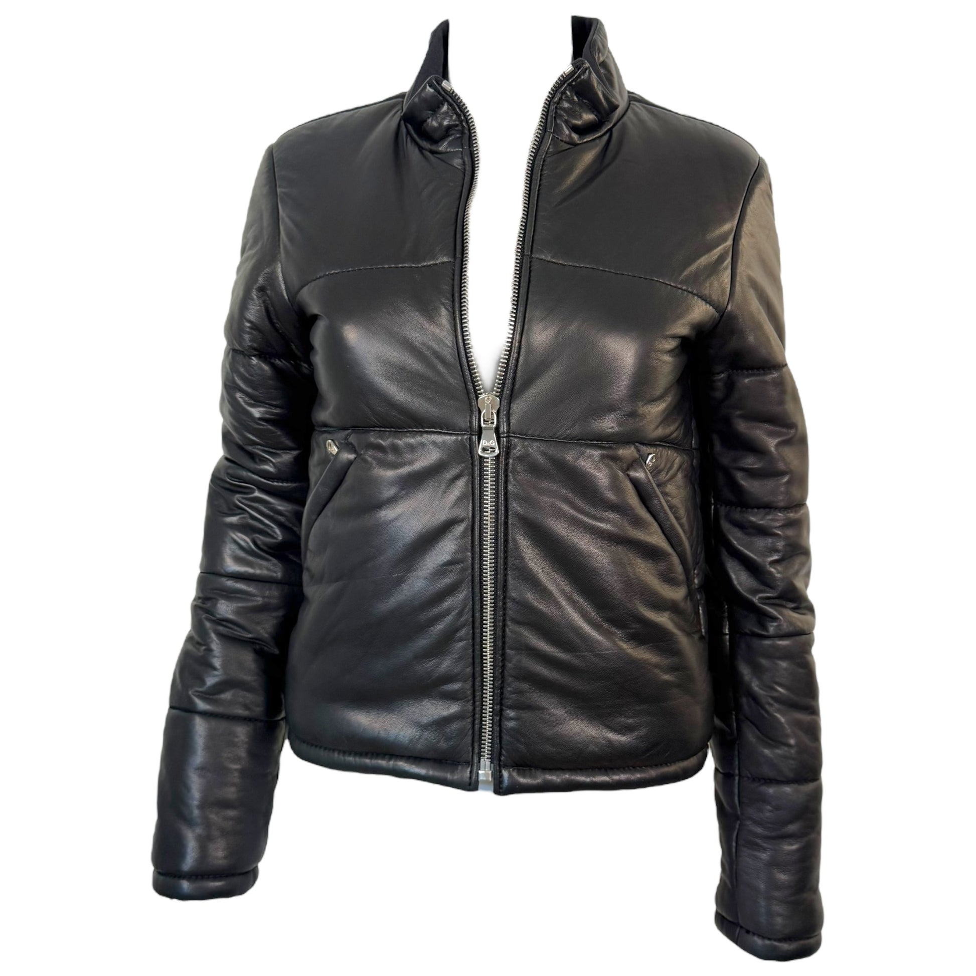 D&G Dolce & Gabbana Black Lambskin Leather Puffer Coat - Outfit Repeater