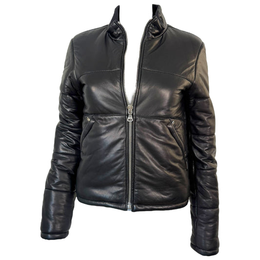 D&G Dolce & Gabbana Black Lambskin Leather Puffer Coat - Outfit Repeater