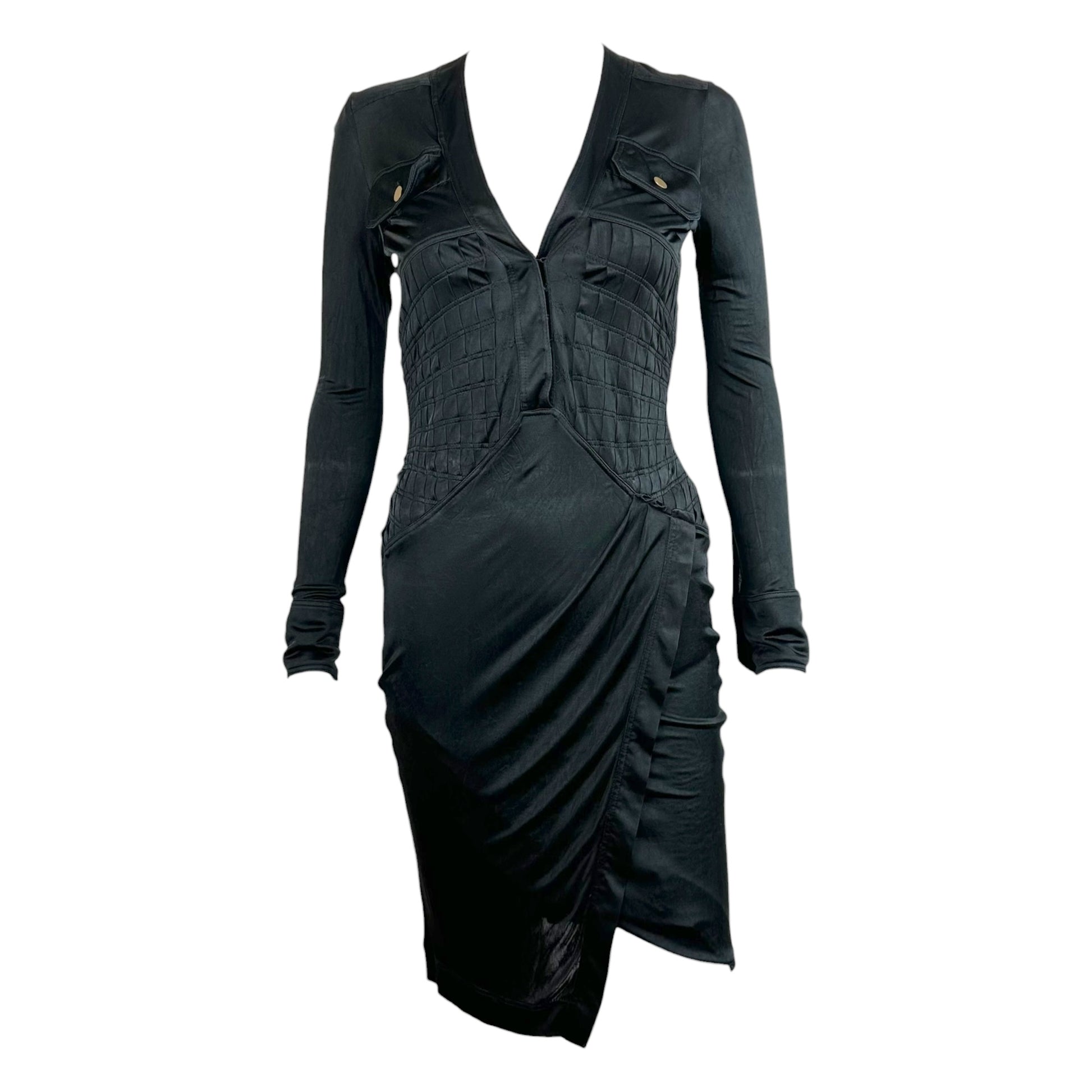 Gucci Black Silk Knit Plunge Neck Midi Dress