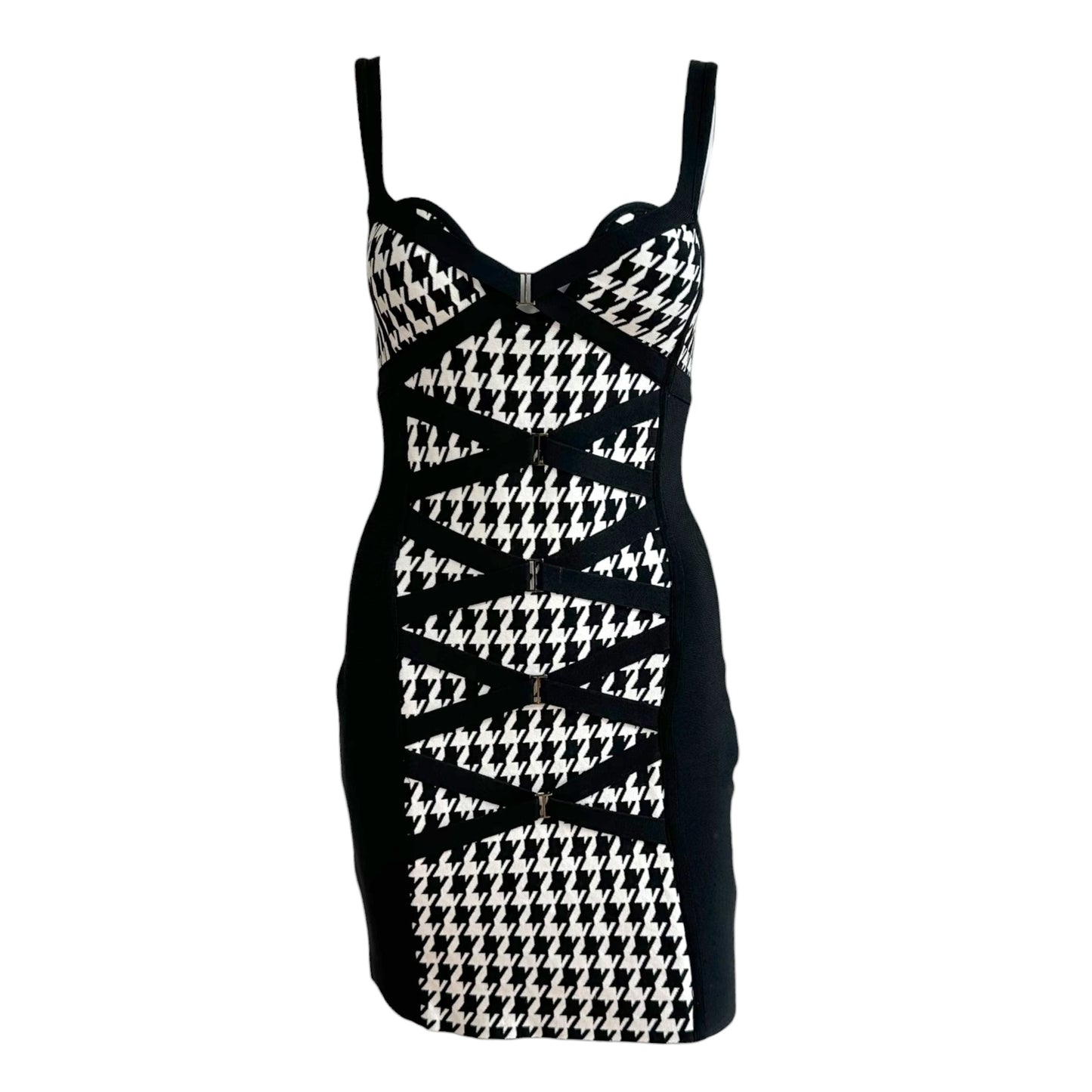 Herve Leger Houndstooth Print Bandage Mini Dress