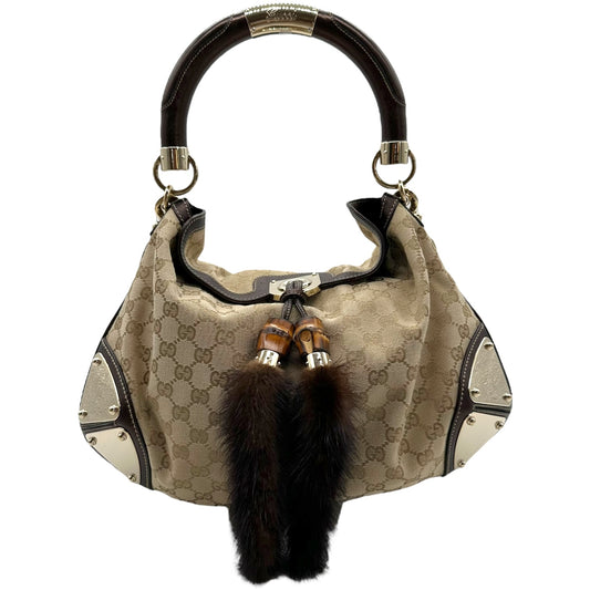 Gucci Classic Monogram Canvas Mink & Bamboo Indy 2-Way Bag RARE - Outfit Repeater