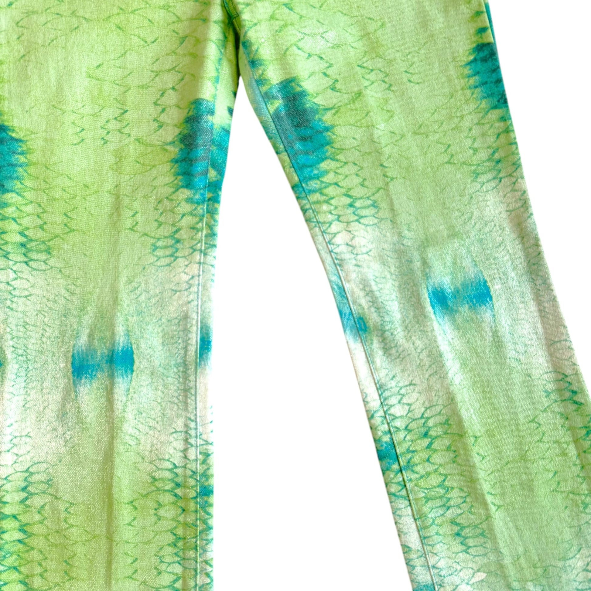 Roberto Cavalli Snakeskin Printed Jeans Blue Green