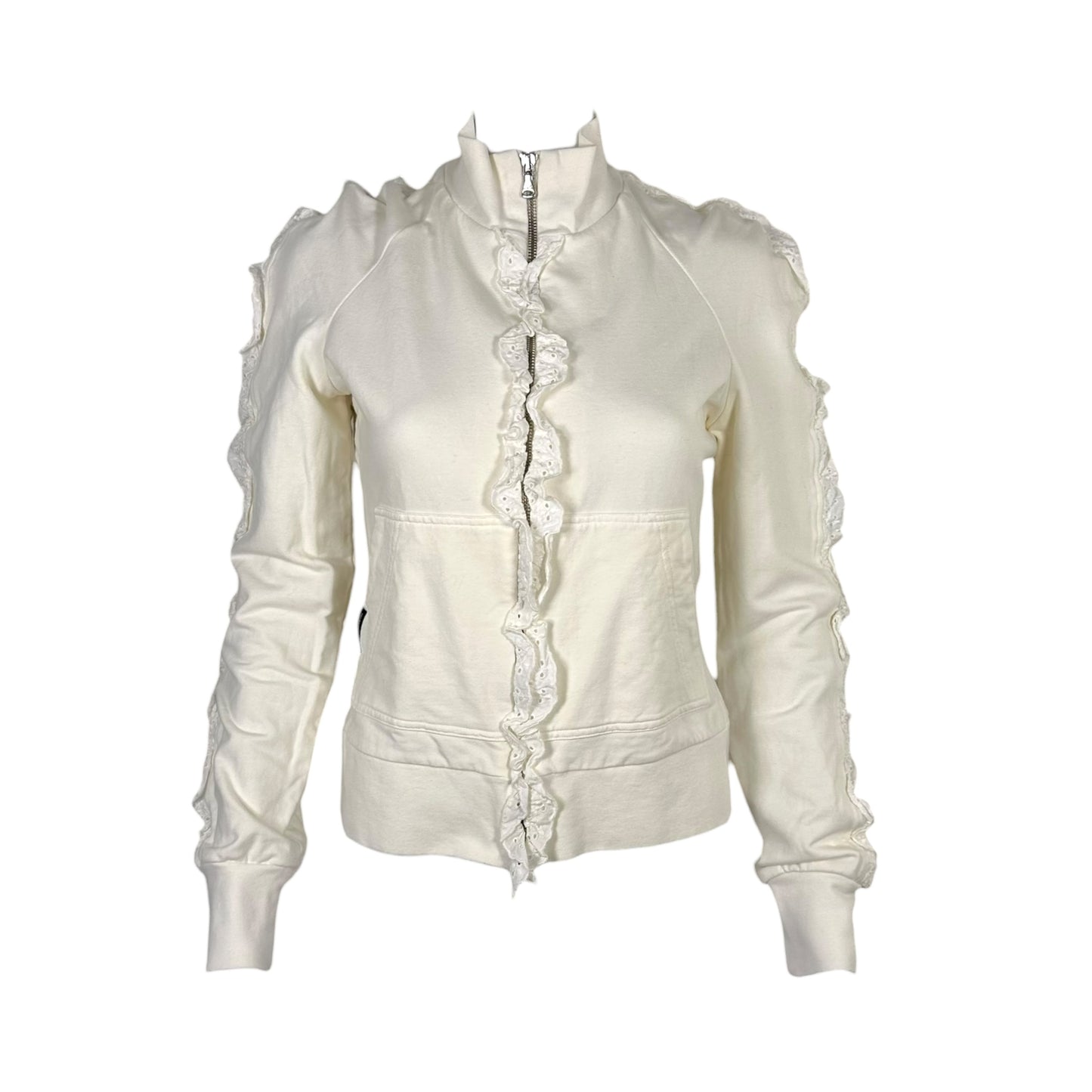 D&G Dolce & Gabbana White Scalloped Eyelet Trim Sweatshirt