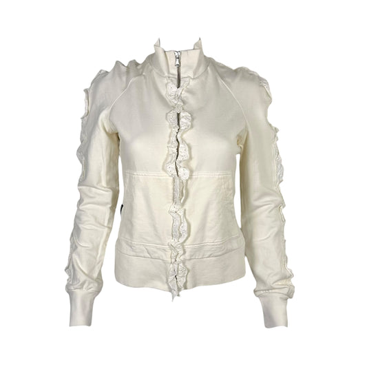 D&G Dolce & Gabbana White Scalloped Eyelet Trim Sweatshirt