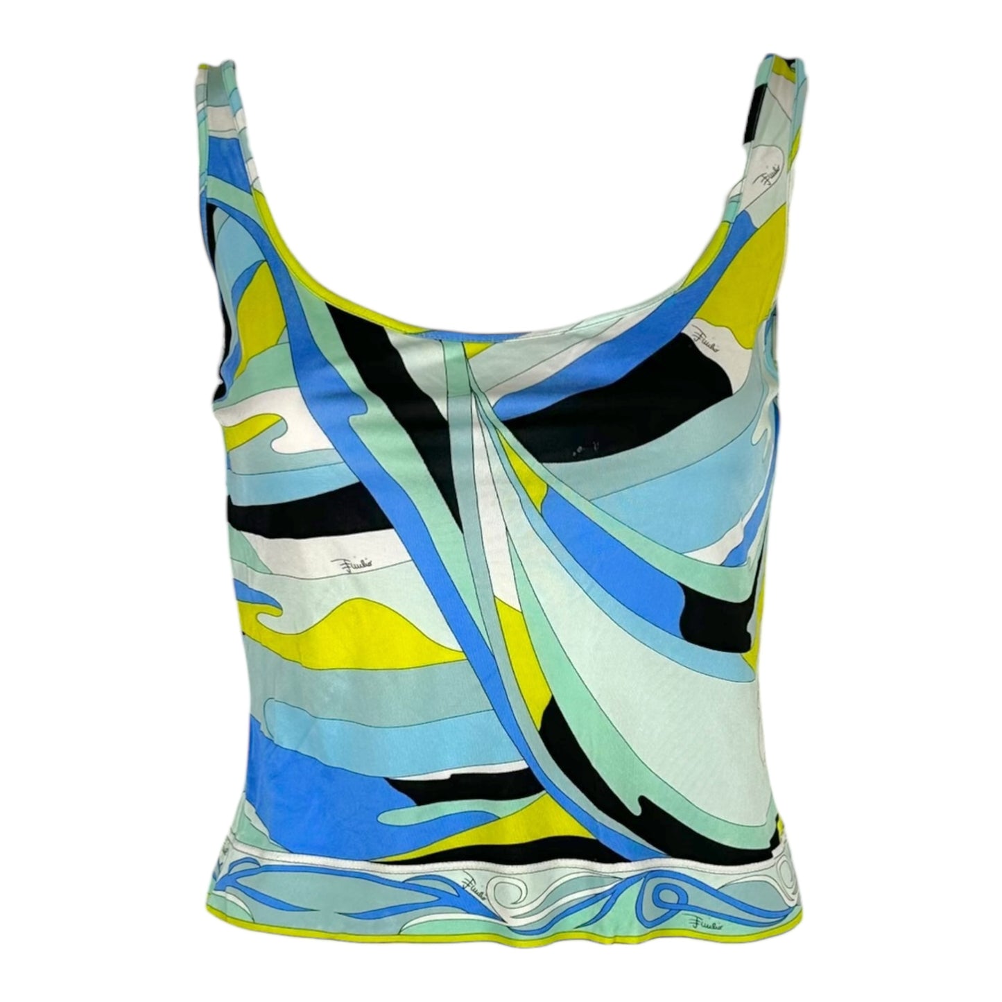Emilio Pucci Silk Knit Tank Blue Green Abstract Print