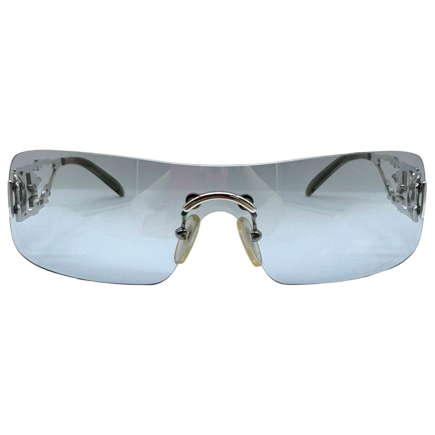 Christian Dior Rimless Shield Sunglasses Light Blue Silver