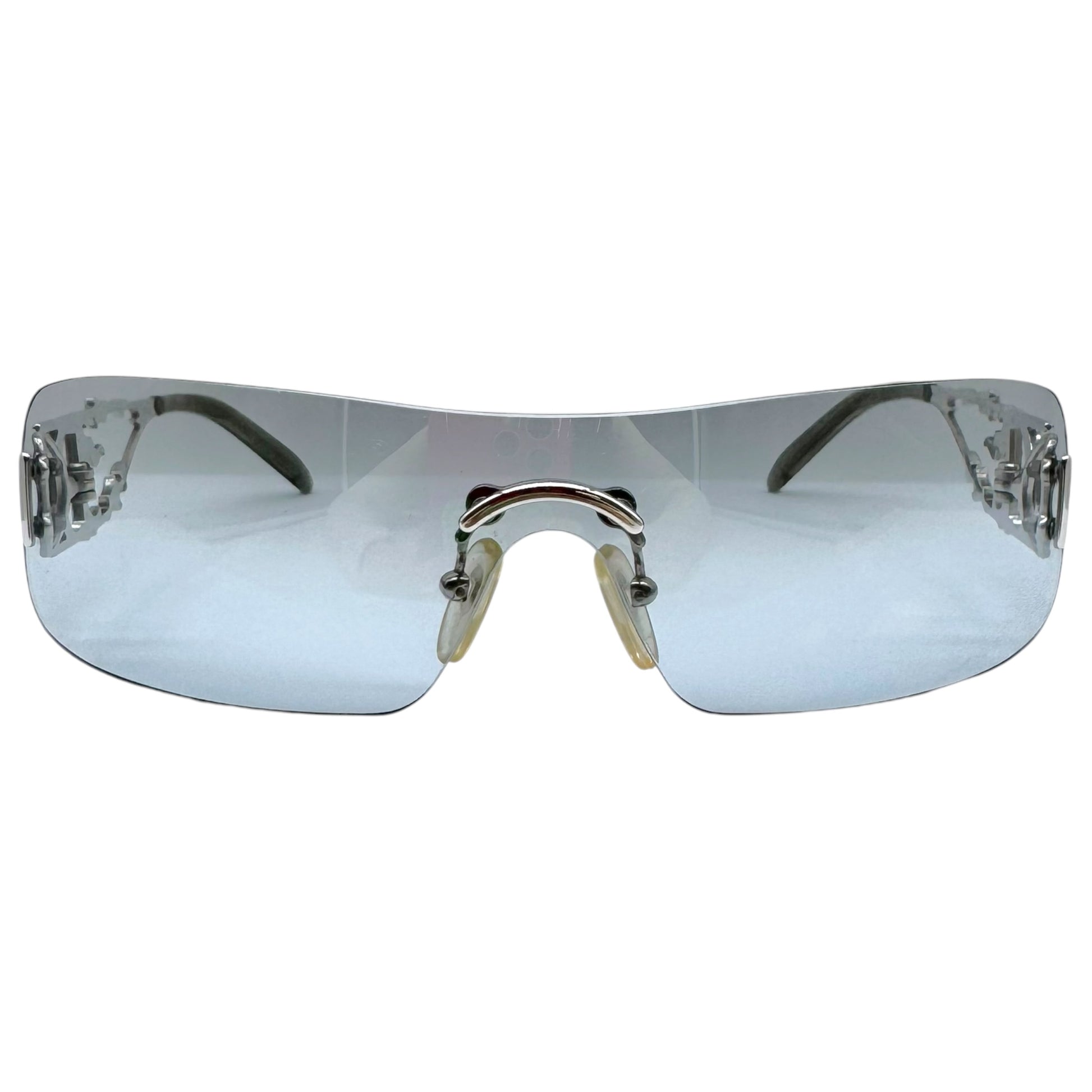 Christian Dior Rimless Shield Sunglasses Light Blue Silver