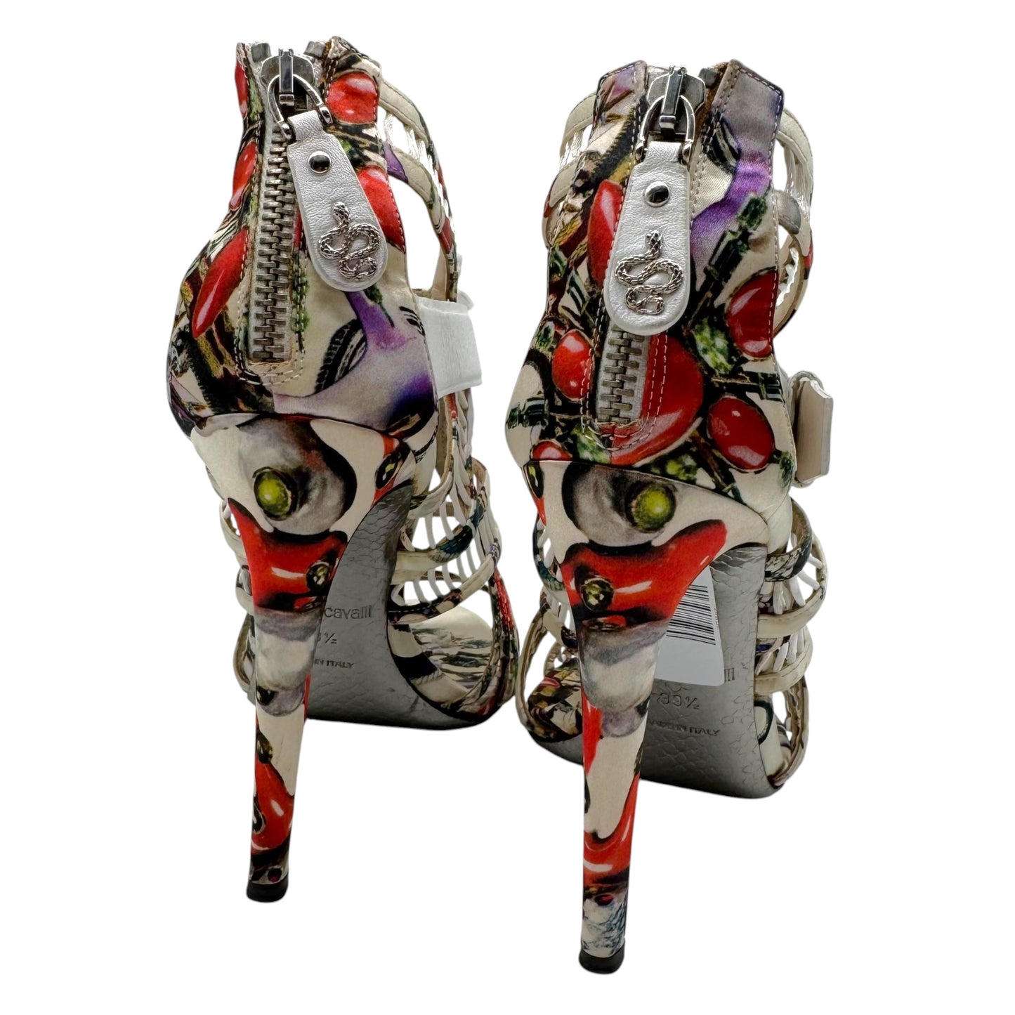 Roberto Cavalli Multicolor Printed Silk Strappy Stiletto Sandals