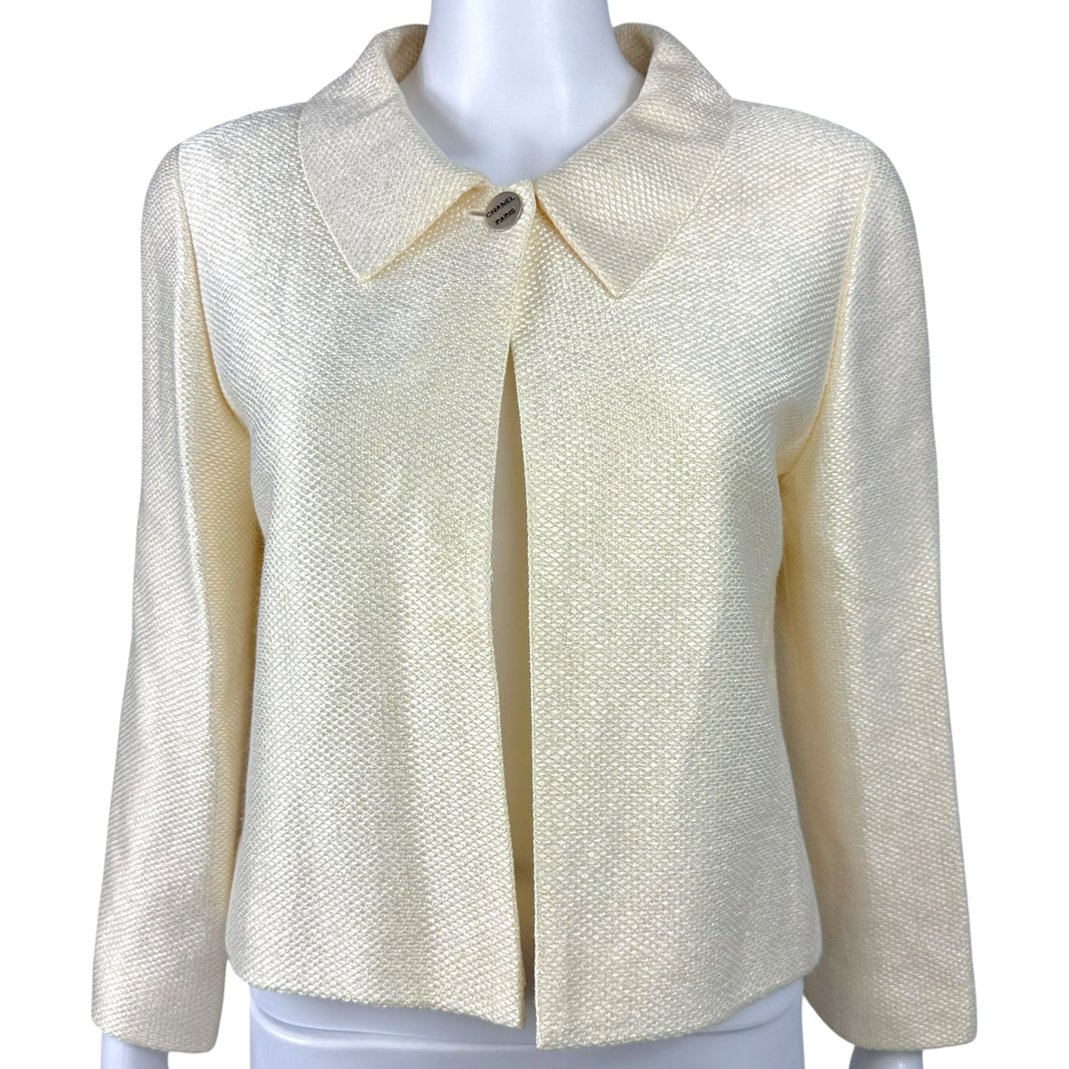 Chanel Crop Ivory Woven Swing Jacket 3/4 Sleeve