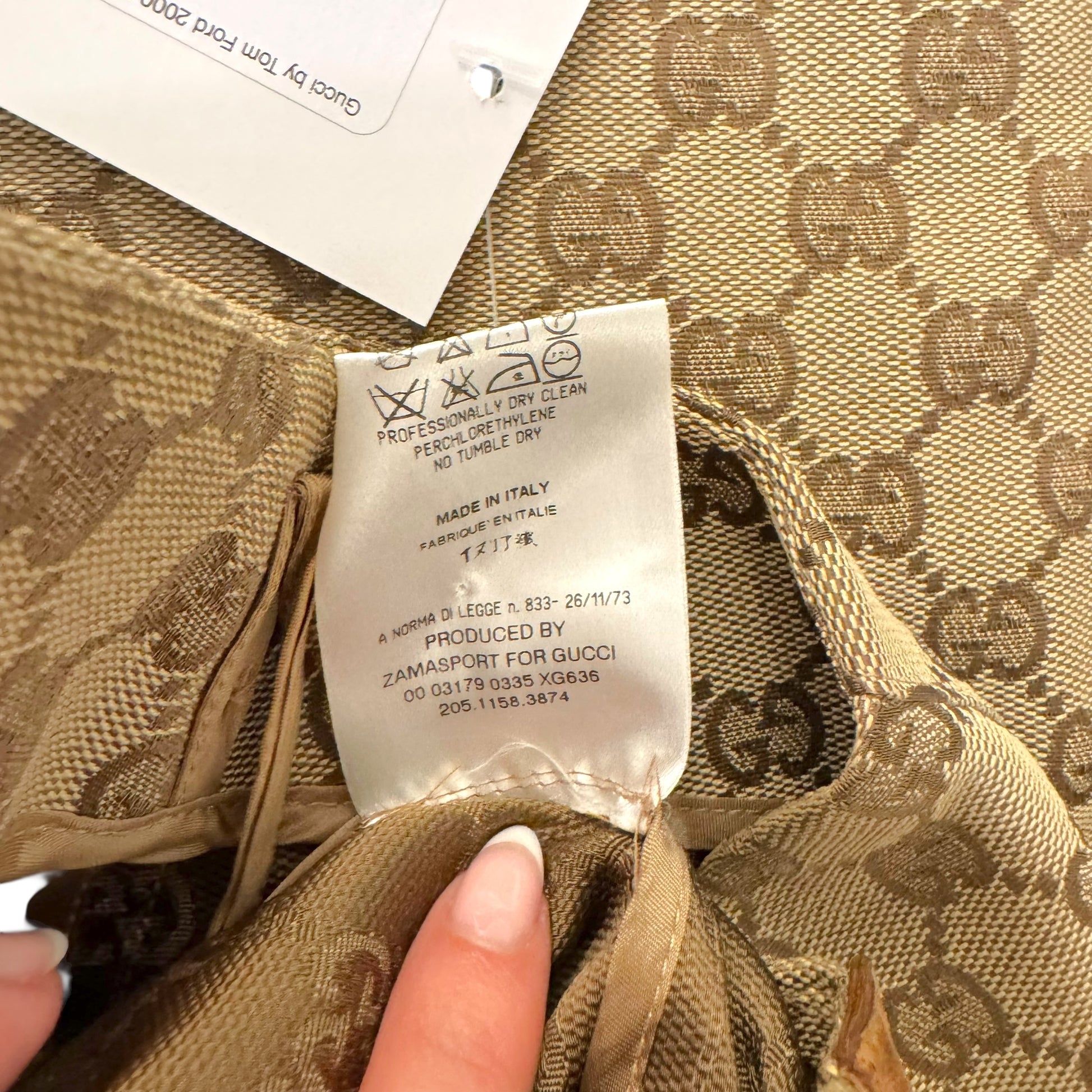 Gucci by Tom Ford 2000 Tan Monogram Canvas & Leather Zip-Up Midi Skirt - Outfit Repeater