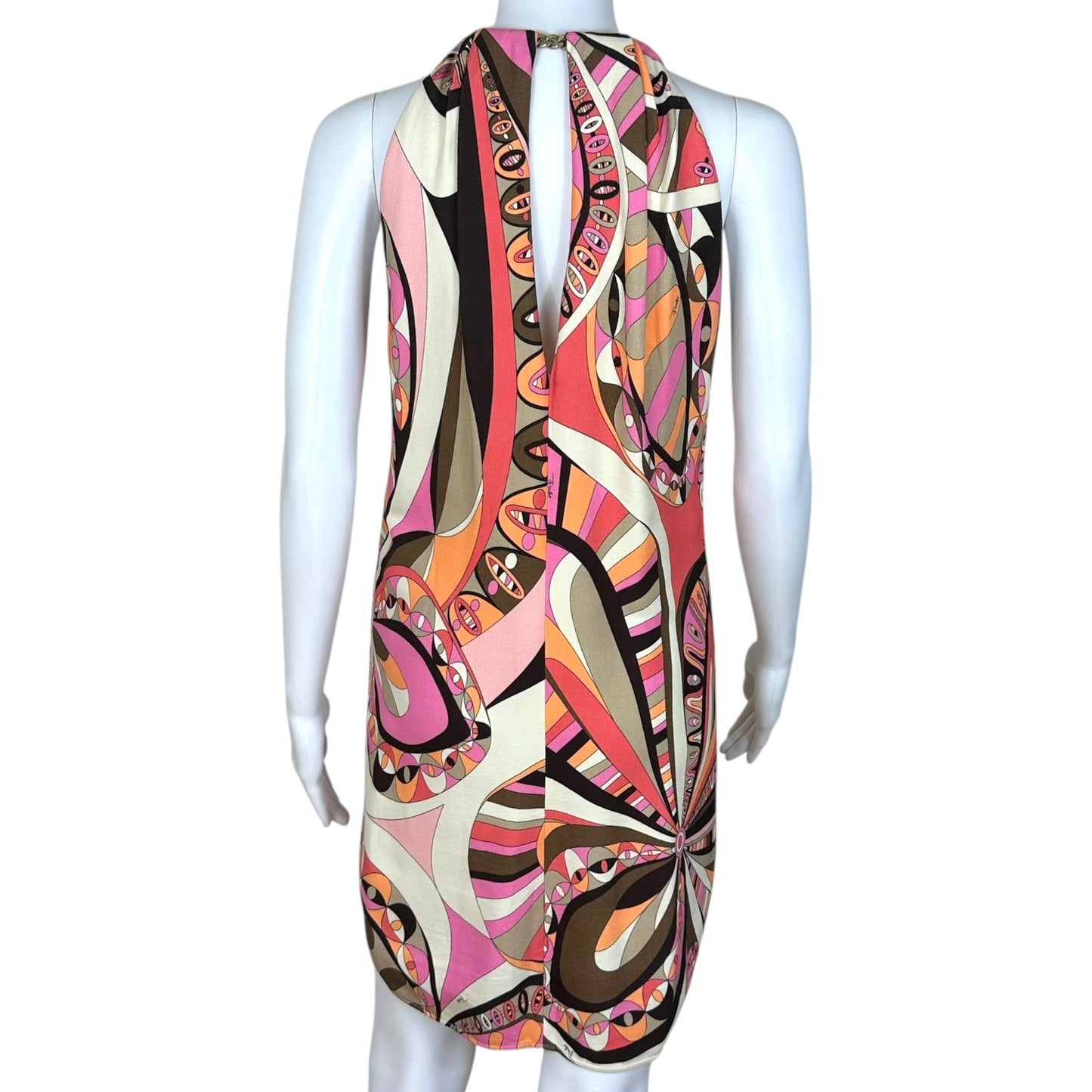 Emilio Pucci Pink & Brown Chain Strap Mini Dress