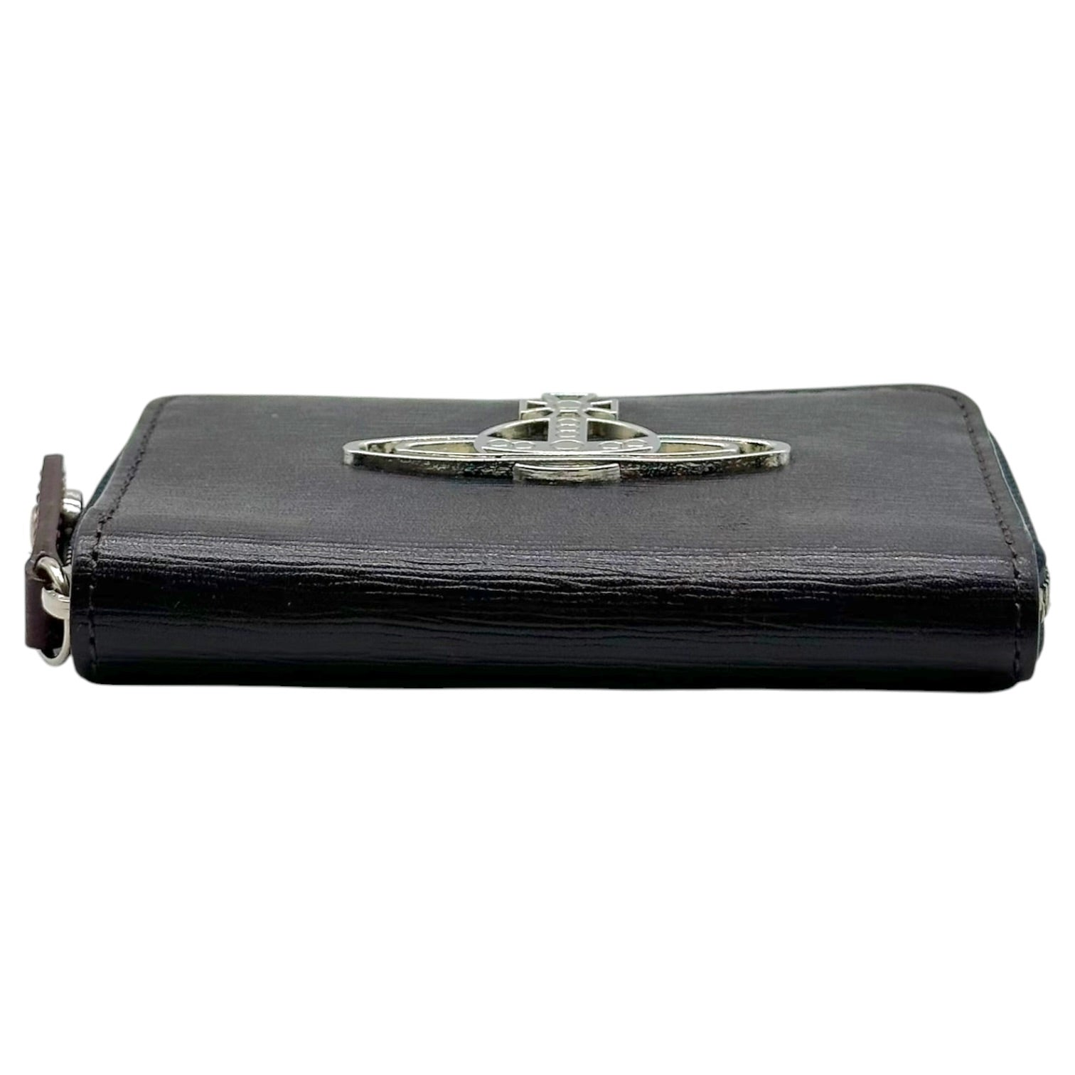 Vivienne Westwood Black Silver Logo Bi-Fold Zip Wallet