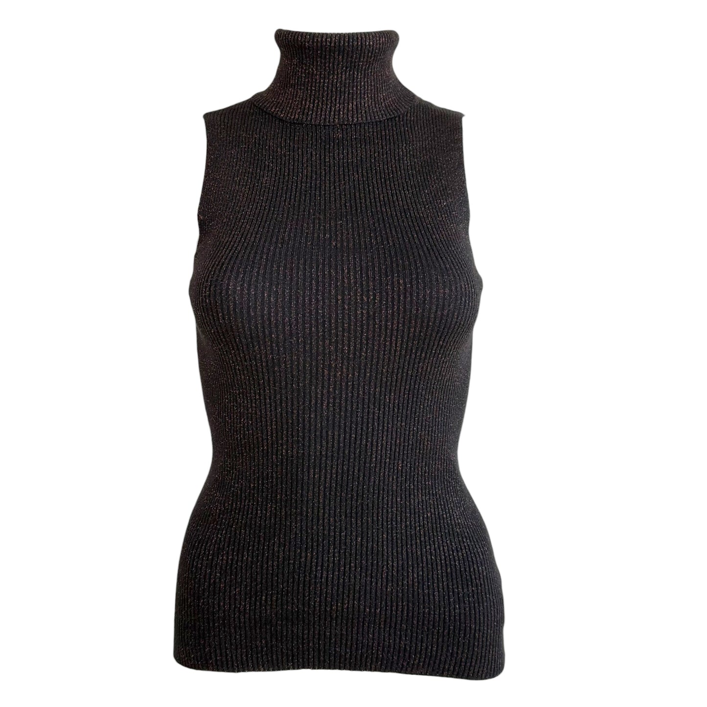 Dolce & Gabbana Black Red Metallic Knit Sleeveless Turtleneck