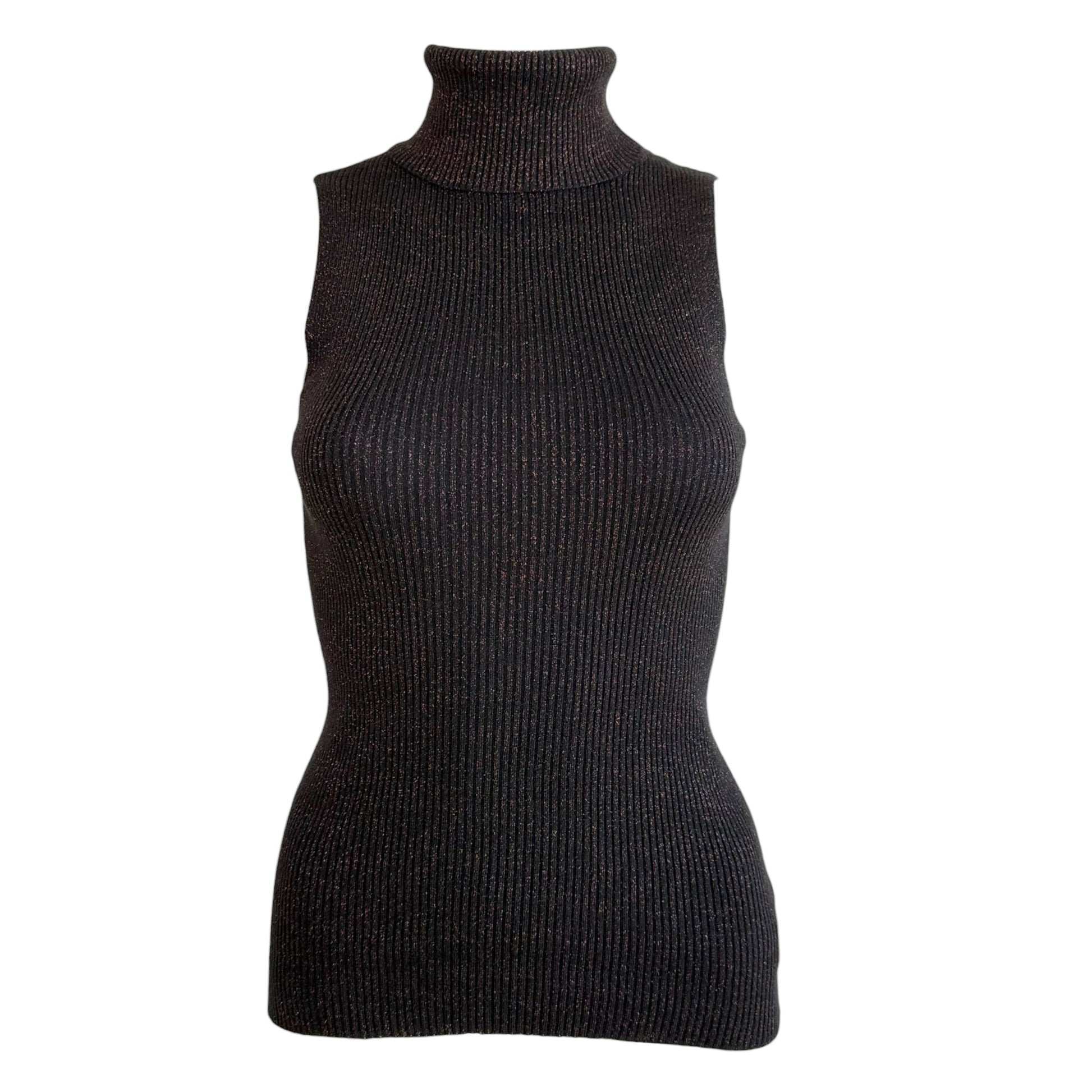 Dolce & Gabbana Black Red Metallic Knit Sleeveless Turtleneck