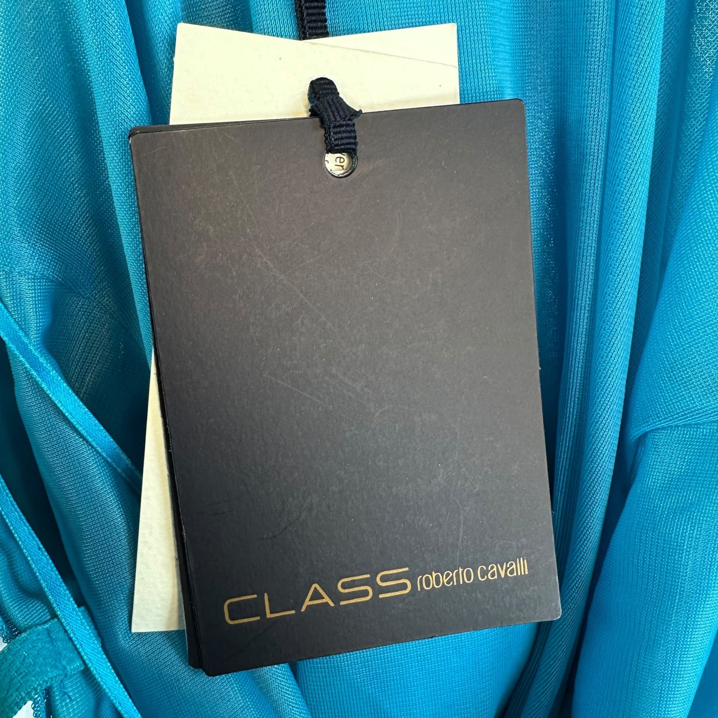 Roberto Cavalli Midi Dress Bright Turquoise Blue Pleated