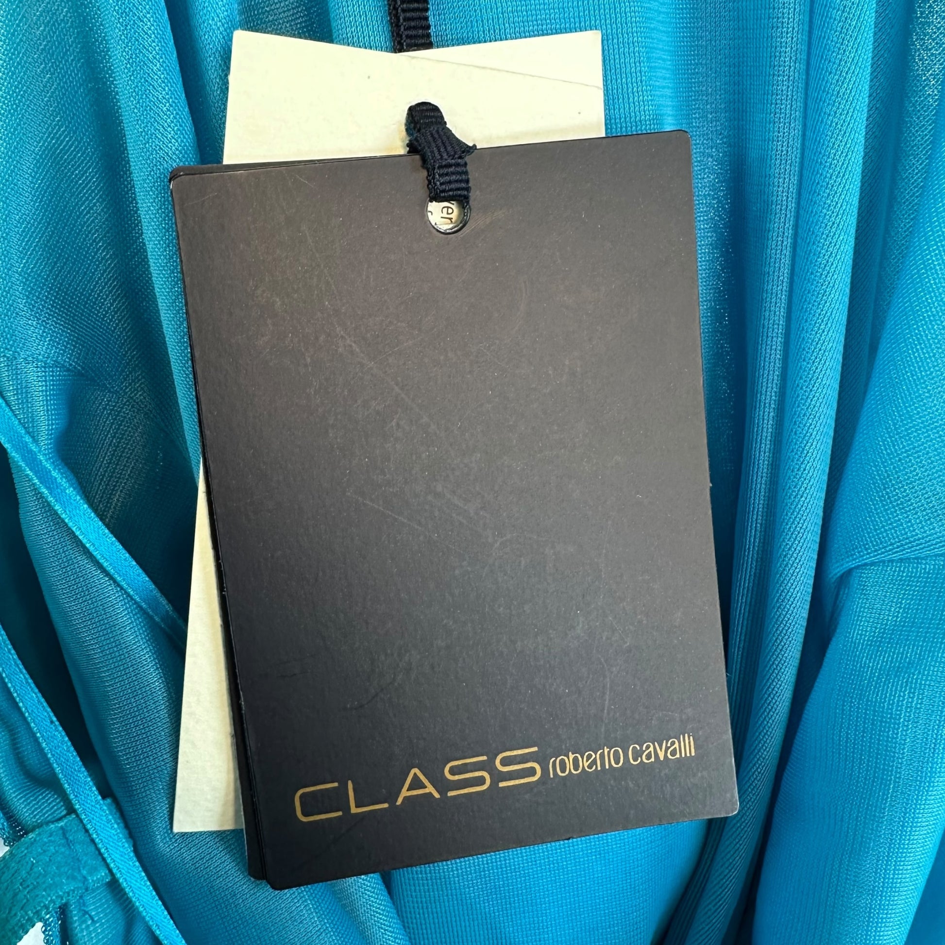 Roberto Cavalli Midi Dress Bright Turquoise Blue Pleated
