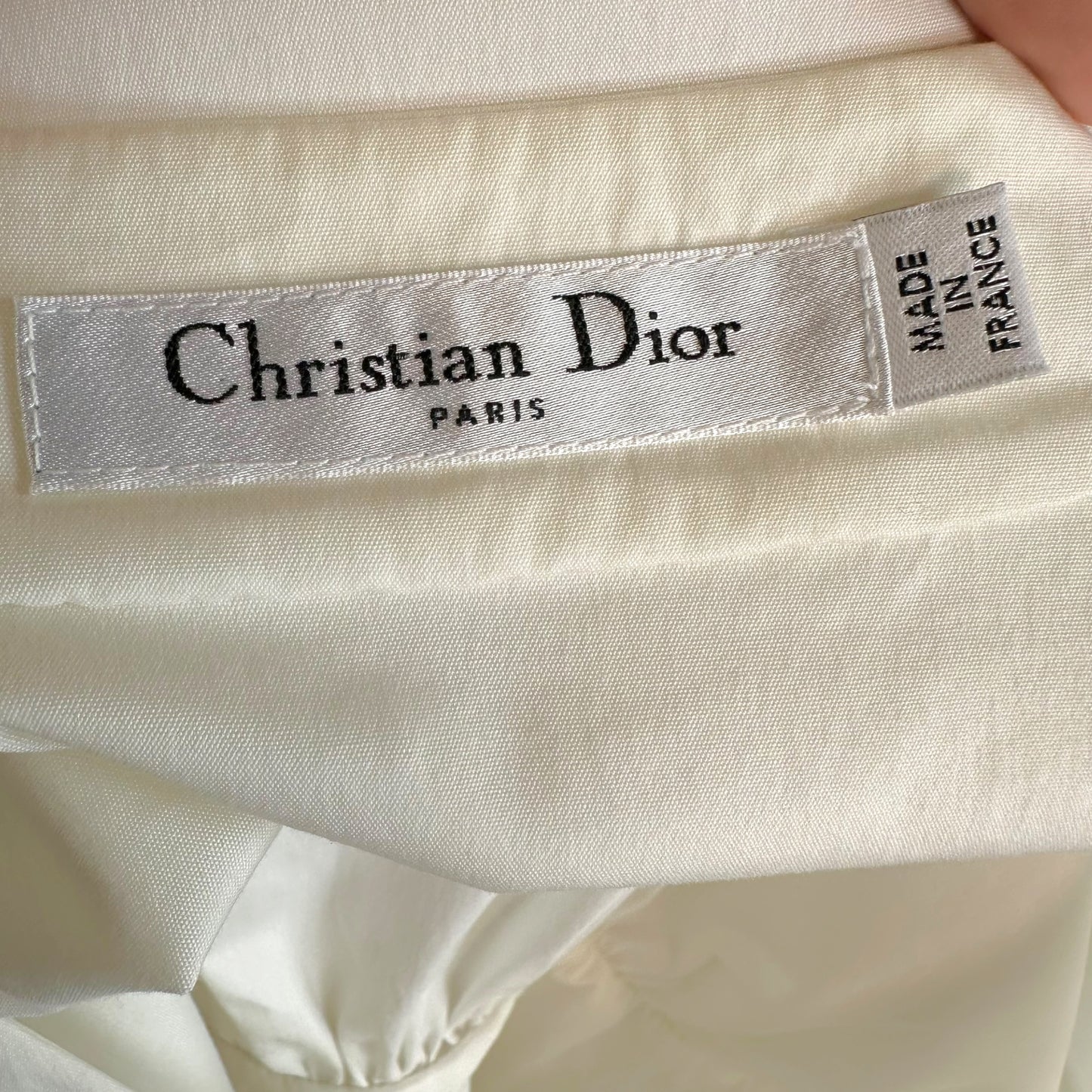 Christian Dior White Cinch Waist Tie Neck Blouse