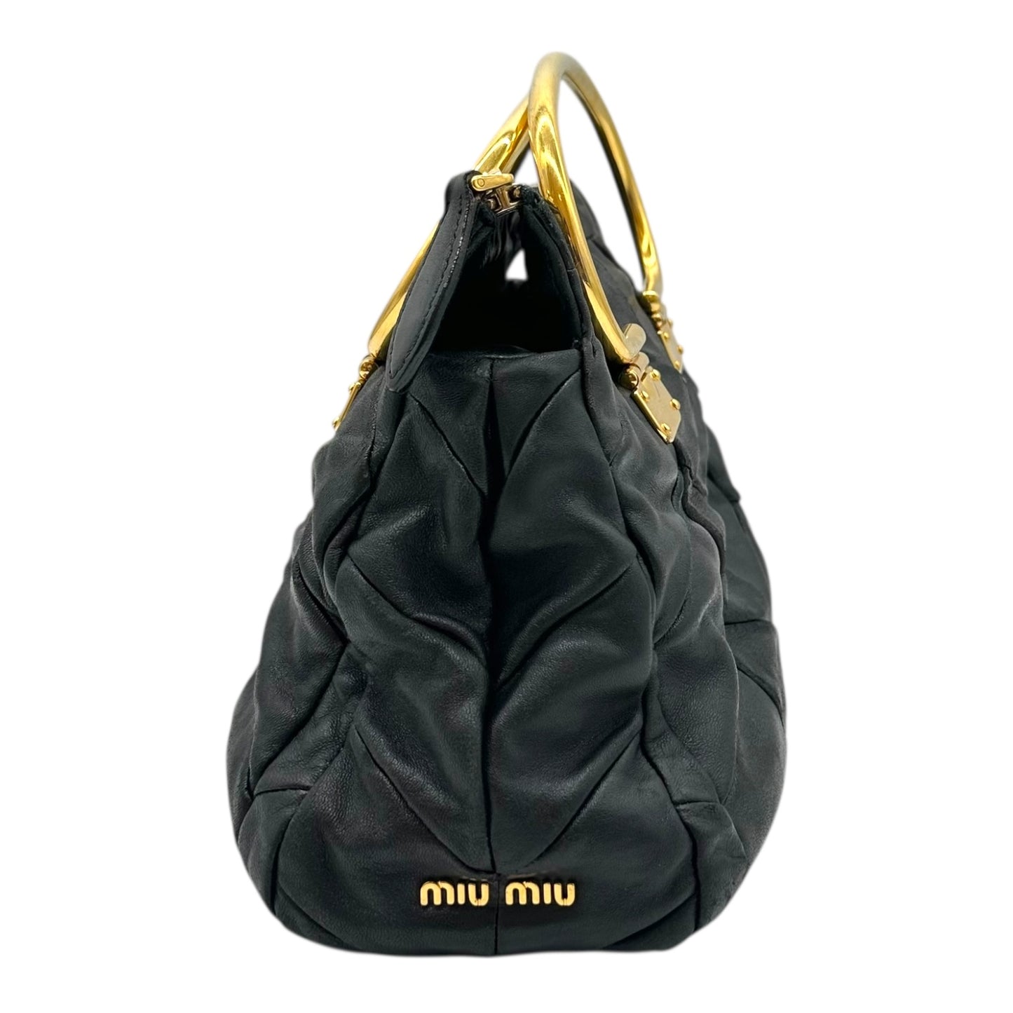 Miu Miu Black Quilted Leather & Gold Handles 2-Way Crossbody Clutch Bag