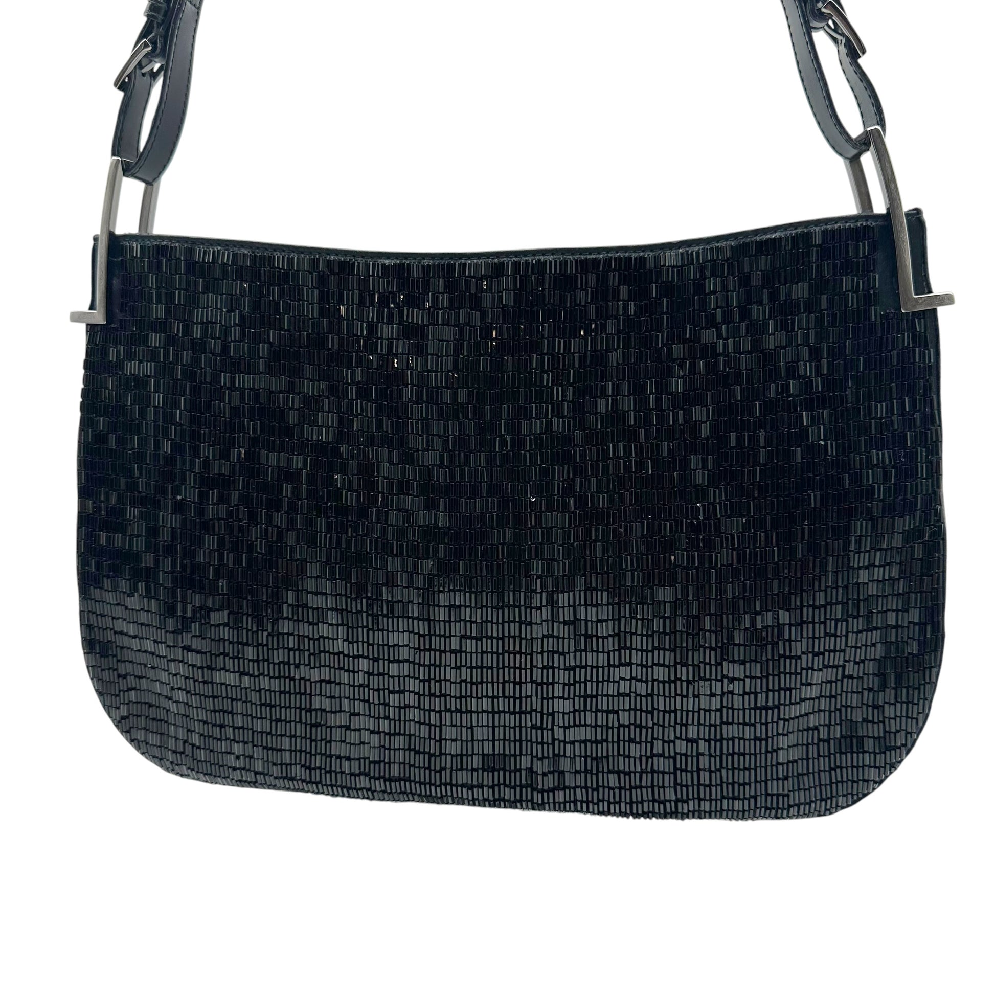 Gucci Silk Shoulder Bag Black Glass Beaded 90's Vintage