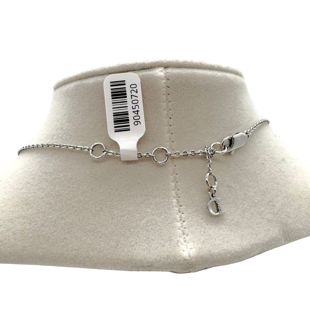 Christian Dior Silver Crystal Embellished Logo Necklace