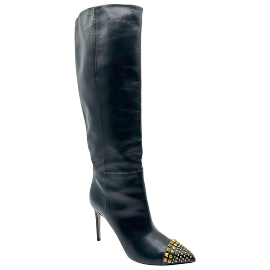 Gucci Black & Gold Studded Heeled Knee High Boots