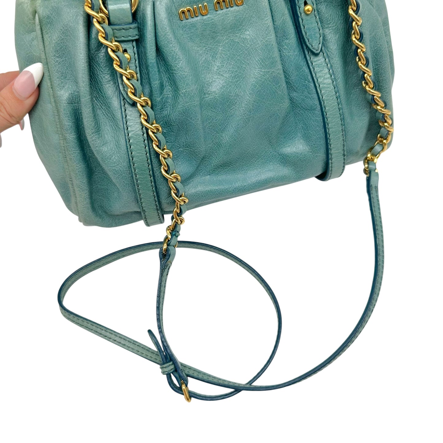 Miu Miu Turquoise Leather Mini Vitello 2-Way Bag