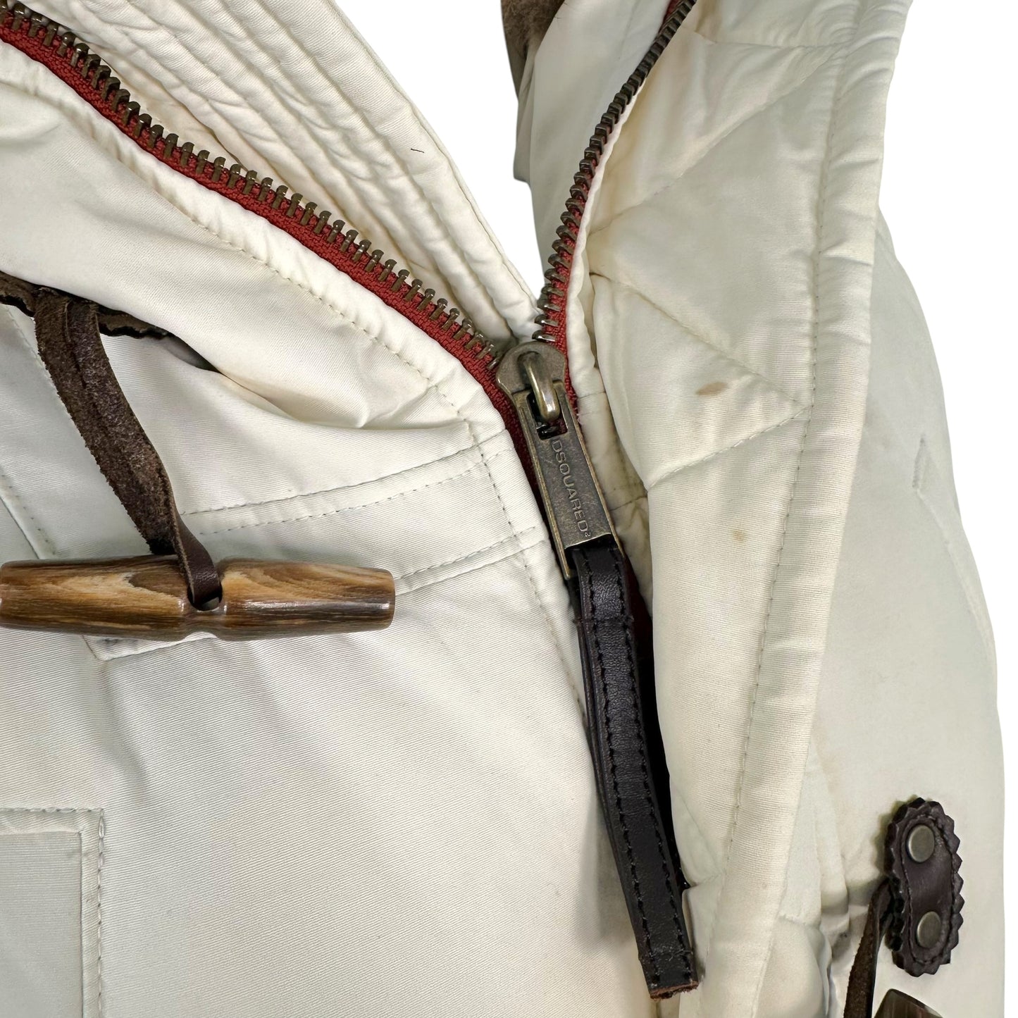 Dsquared2 White Down Fill Leather Toggle & Coyote Cropped Puffer Coat - Outfit Repeater
