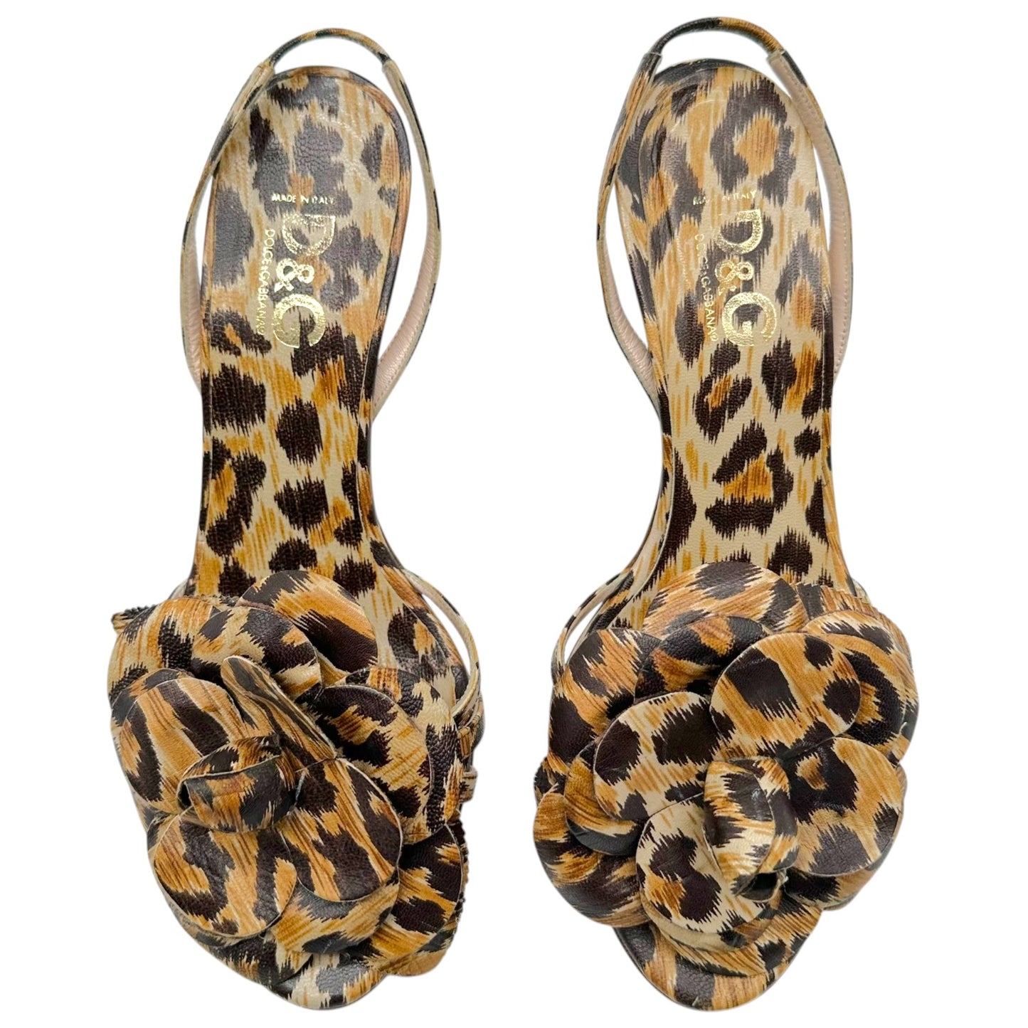 D&G Dolce & Gabbana Leopard Print Flower Leather Sandal Heels