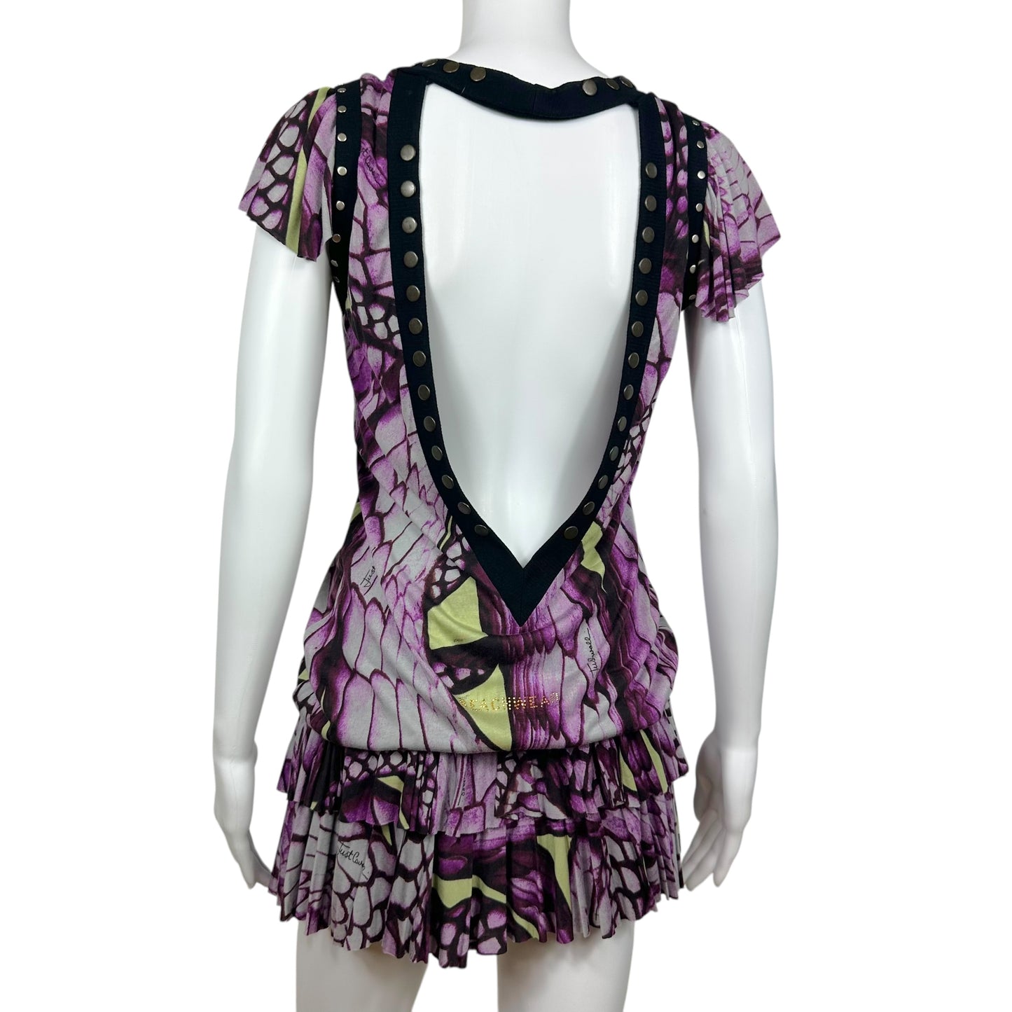 Roberto Cavalli Beachwear Purple Snake Print Studded Mini Dress