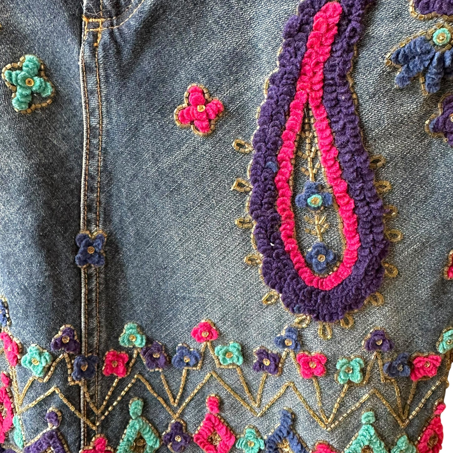 Dolce & Gabbana Denim Midi Skirt Blue Paisley Embroidery
