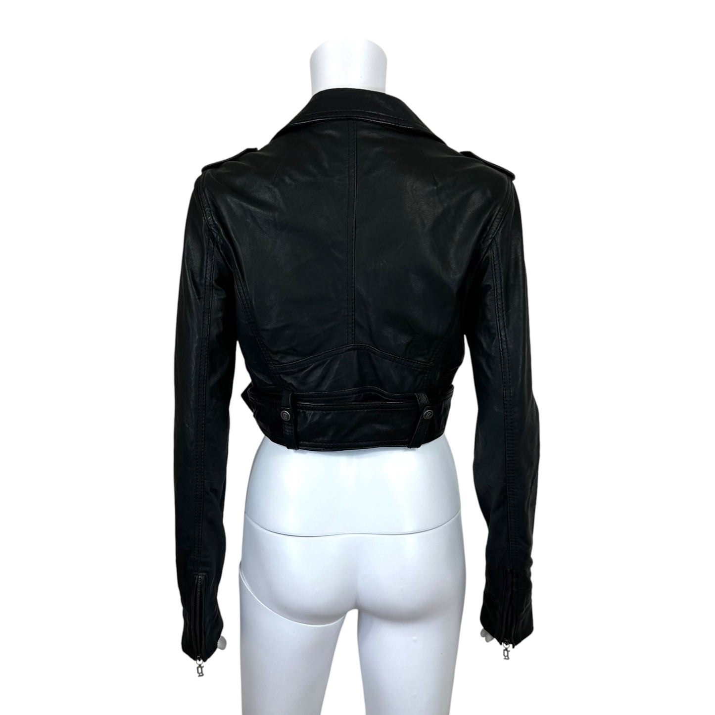 Galliano Black Leather Cropped Moto Jacket