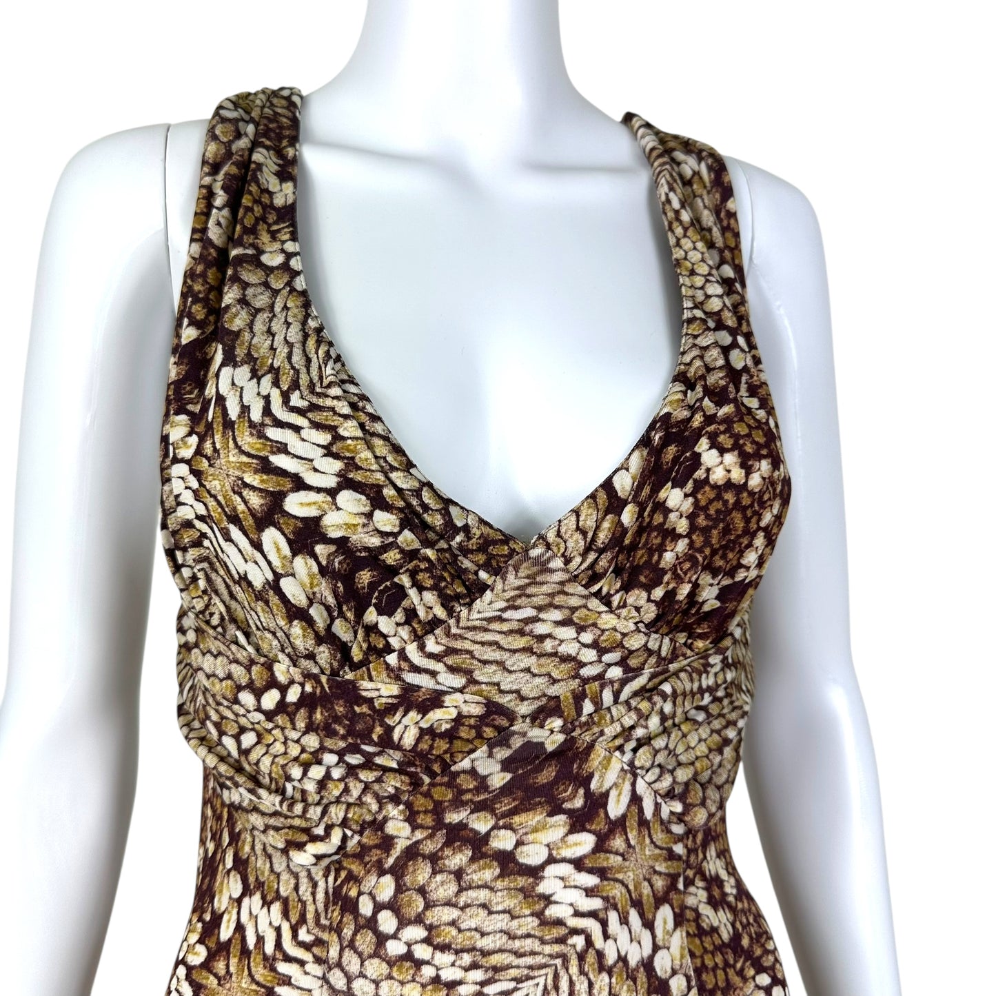 Roberto Cavalli Brown Snakeskin Print Midi Dress