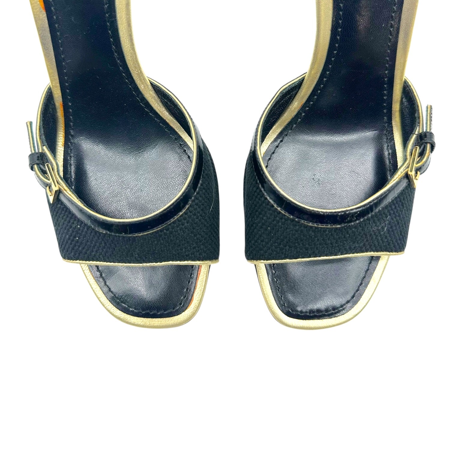Louis Vuitton D'Orsay Sandal Heels Black Lizard Skin Gold