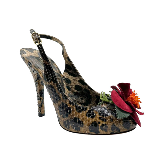 Dolce & Gabbana Pyton & Leather Flower Slingback Heels