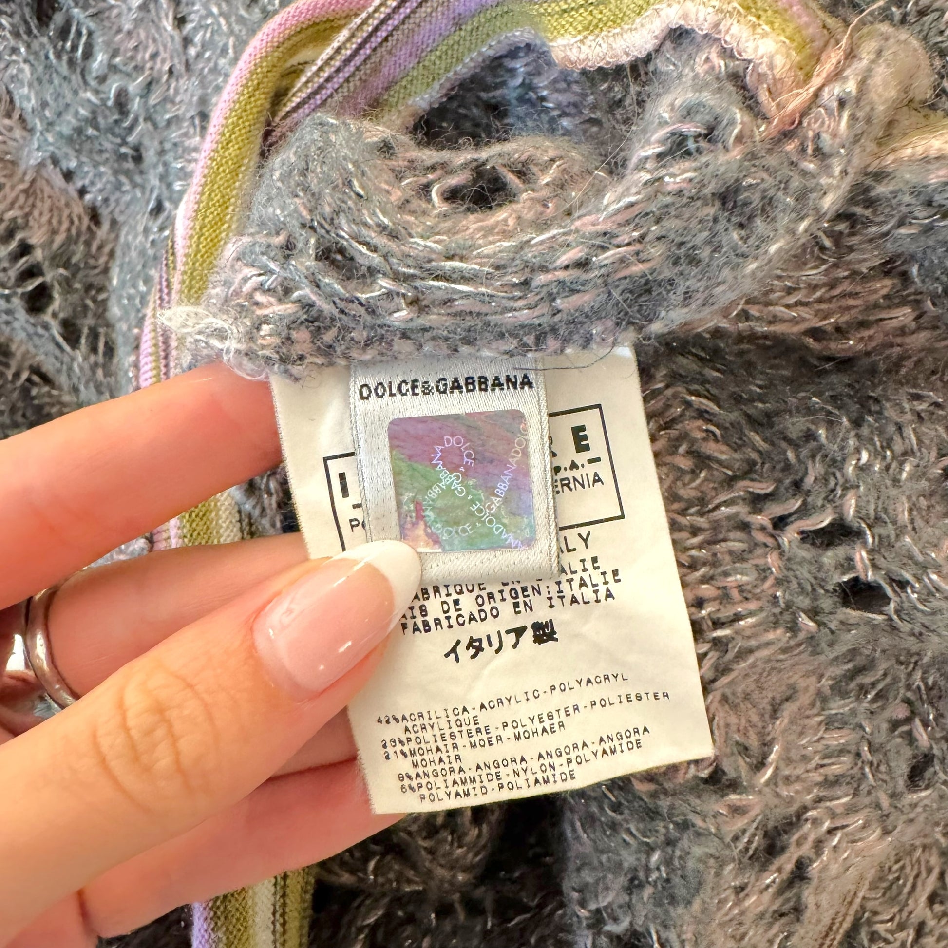 D&G Dolce & Gabbana Off the Shoulder Multicolor Knit Sweater - Outfit Repeater