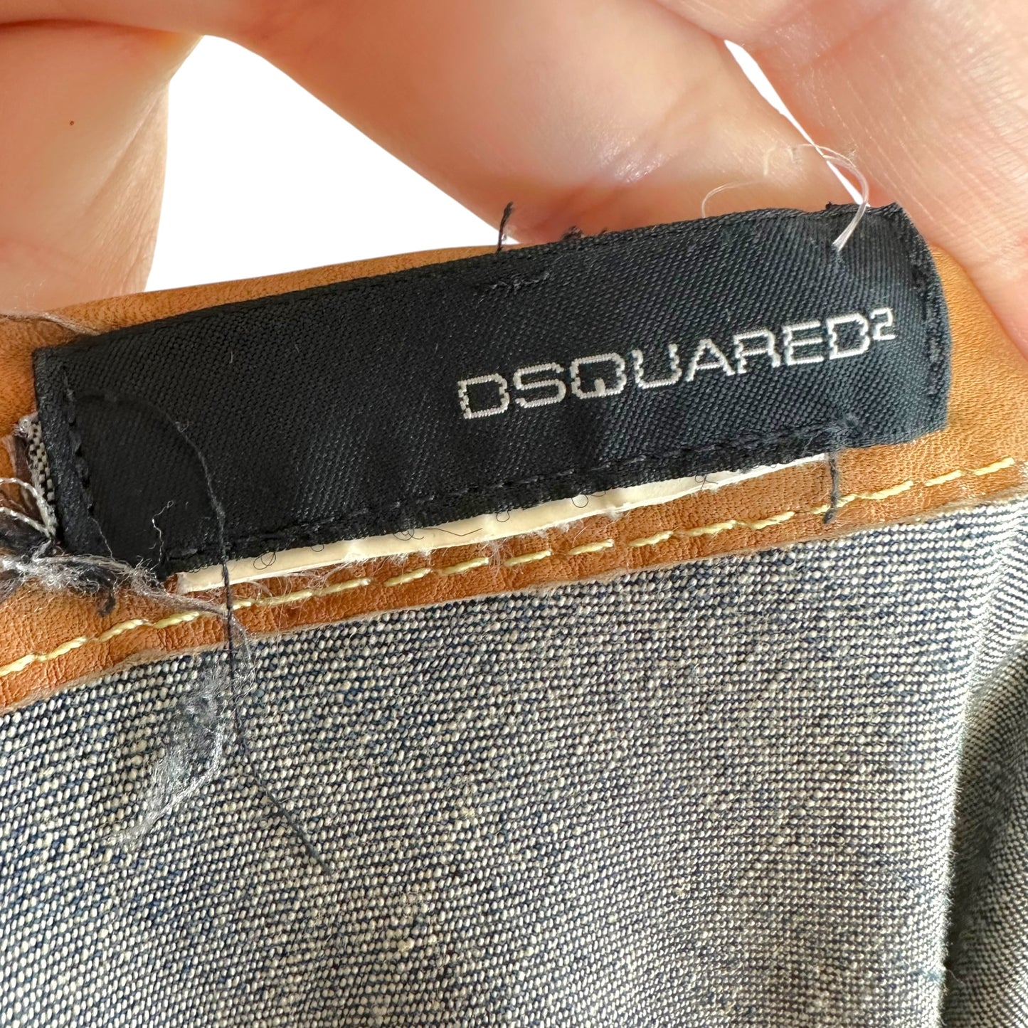 Dsquared2 Denim Tan Leather Patchwork Western Midi Skirt