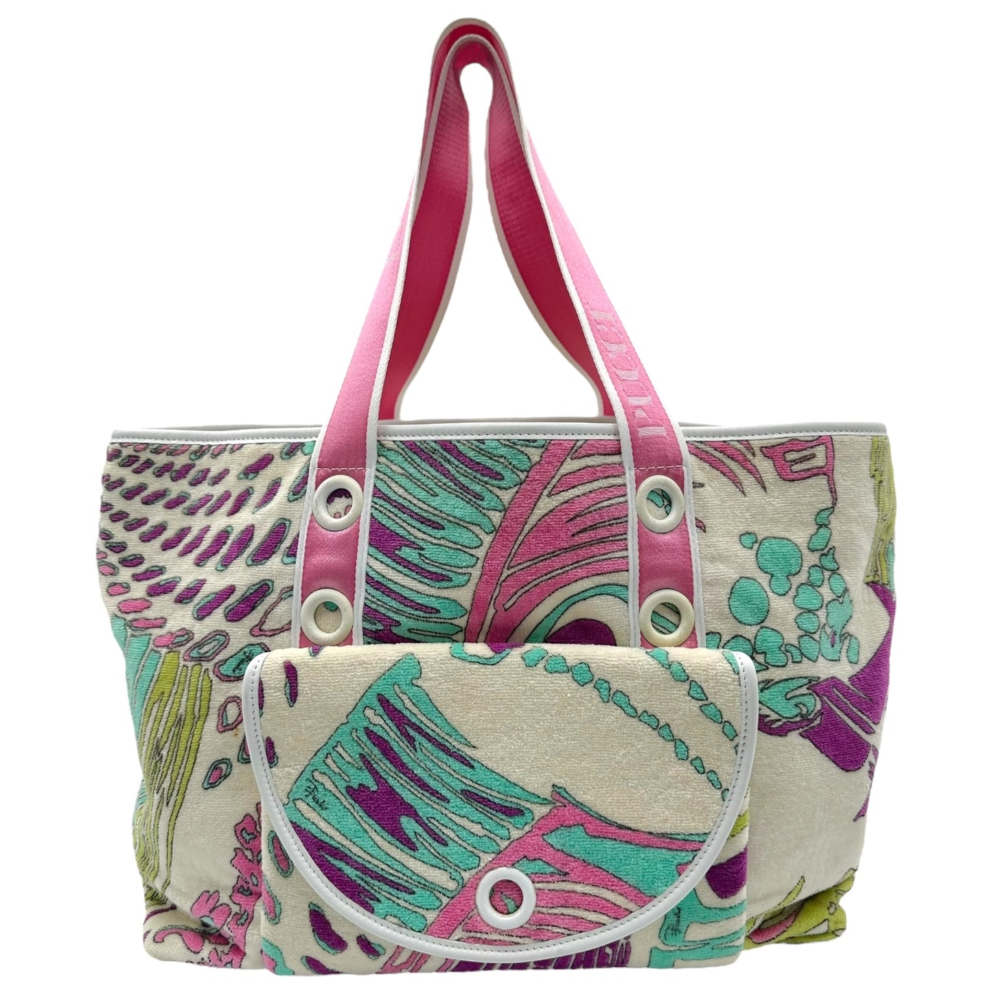 Emilio Pucci Pink & Blue Printed Terrycloth Beach Tote Bag