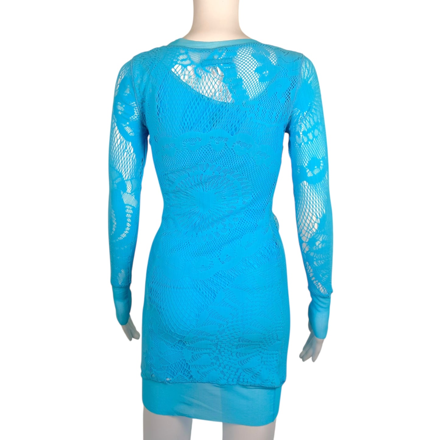 Jean Paul Gaultier Soleil Bright Blue Mesh Longsleeve Mini Dress