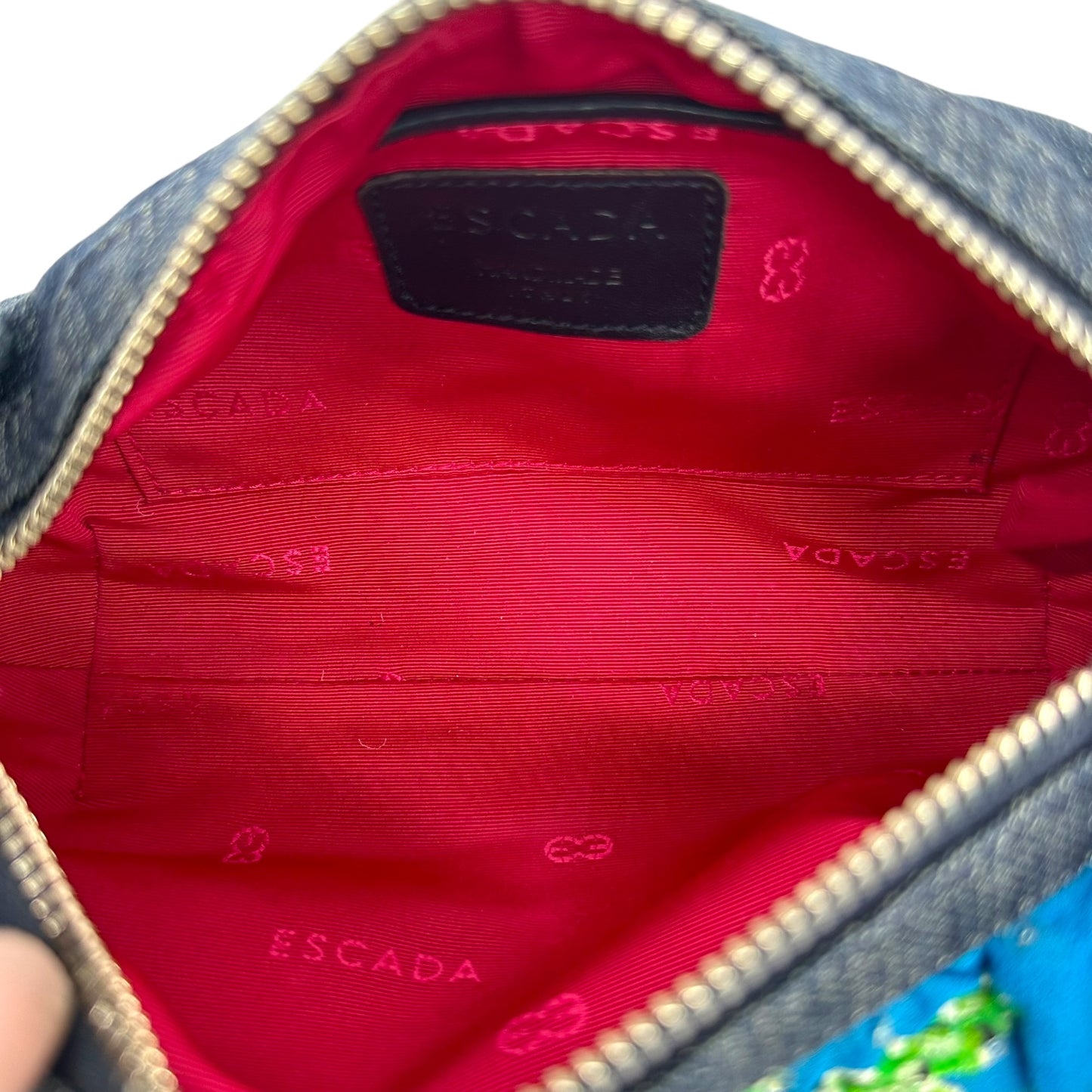 Escada Multicolor Floral Sequin Beaded Denim Mini Bag