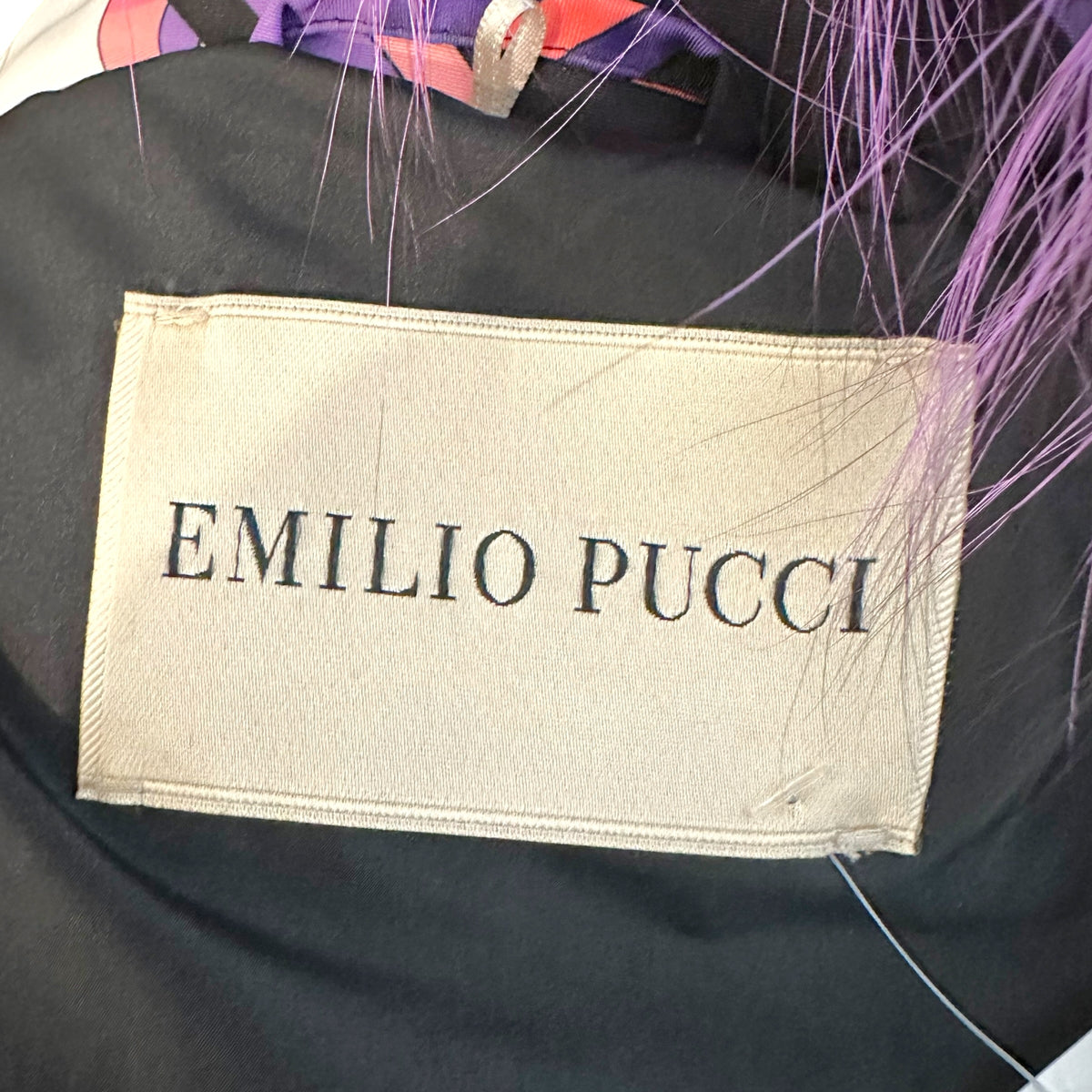 Emilio Pucci Puffer Coat Pink Purple Print Fur Collar