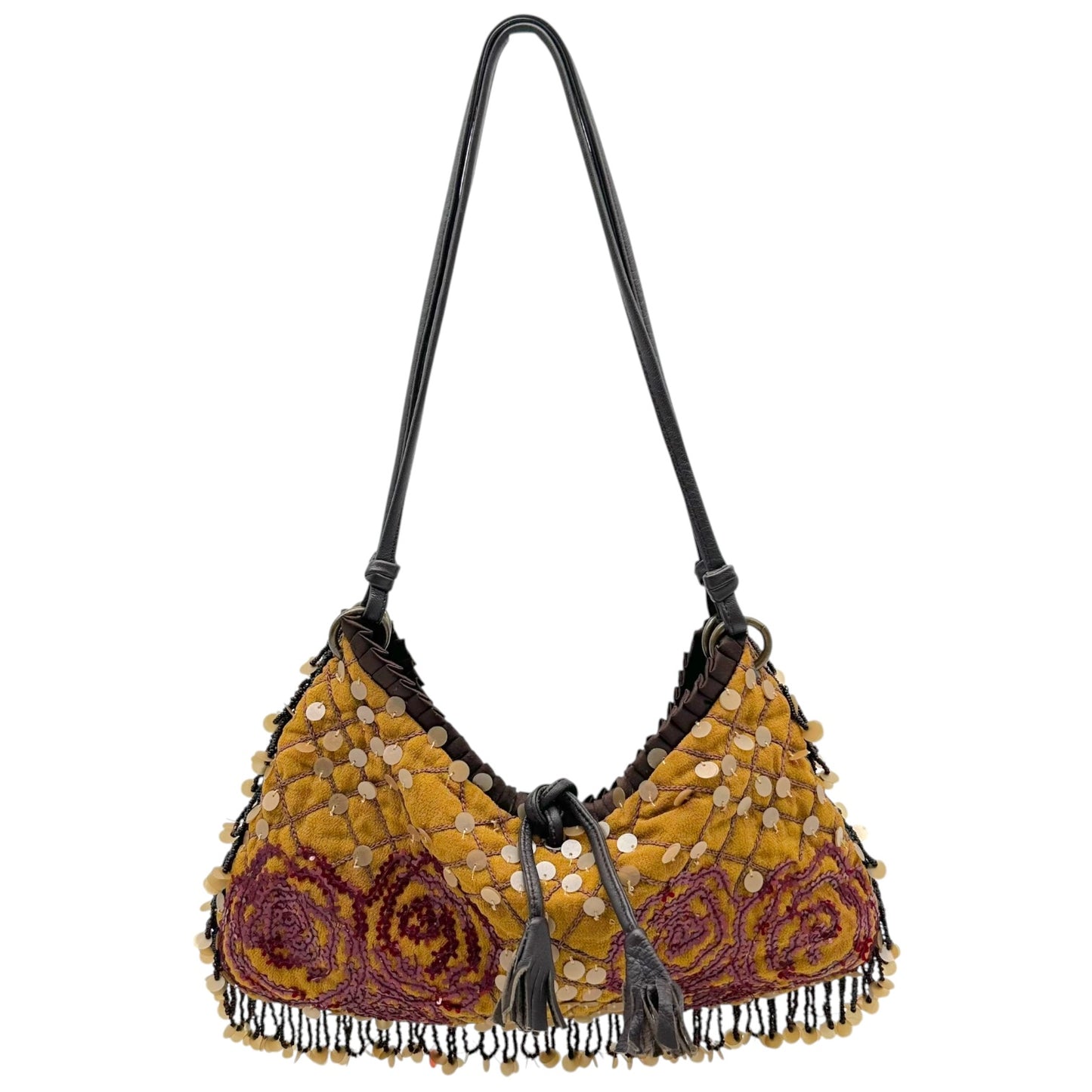 Jamin Puech Brown & Burgundy Sequin & Beaded Shoulder Bag