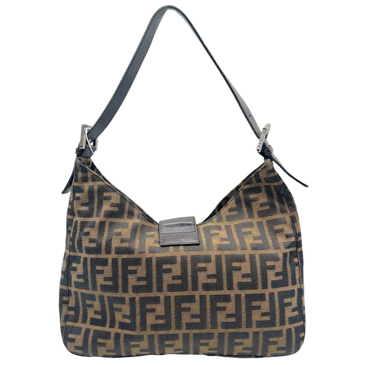 Fendi Brown Zucca Monogram Shoulder Baguette Bag