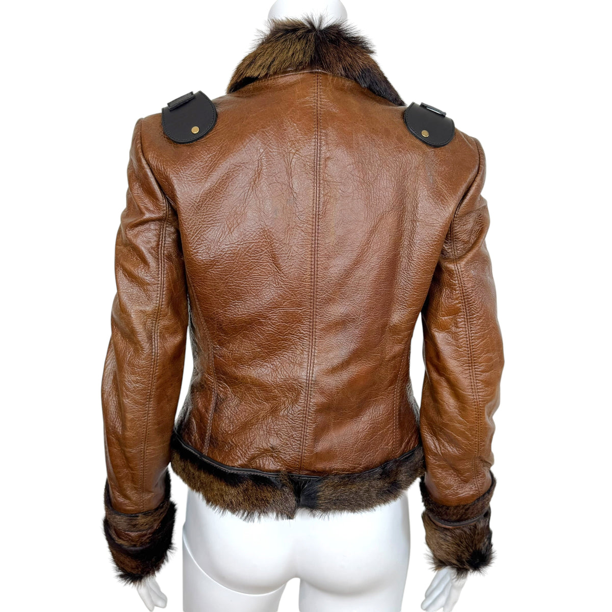Dsquared2 Brown Leather & Fur Jacket