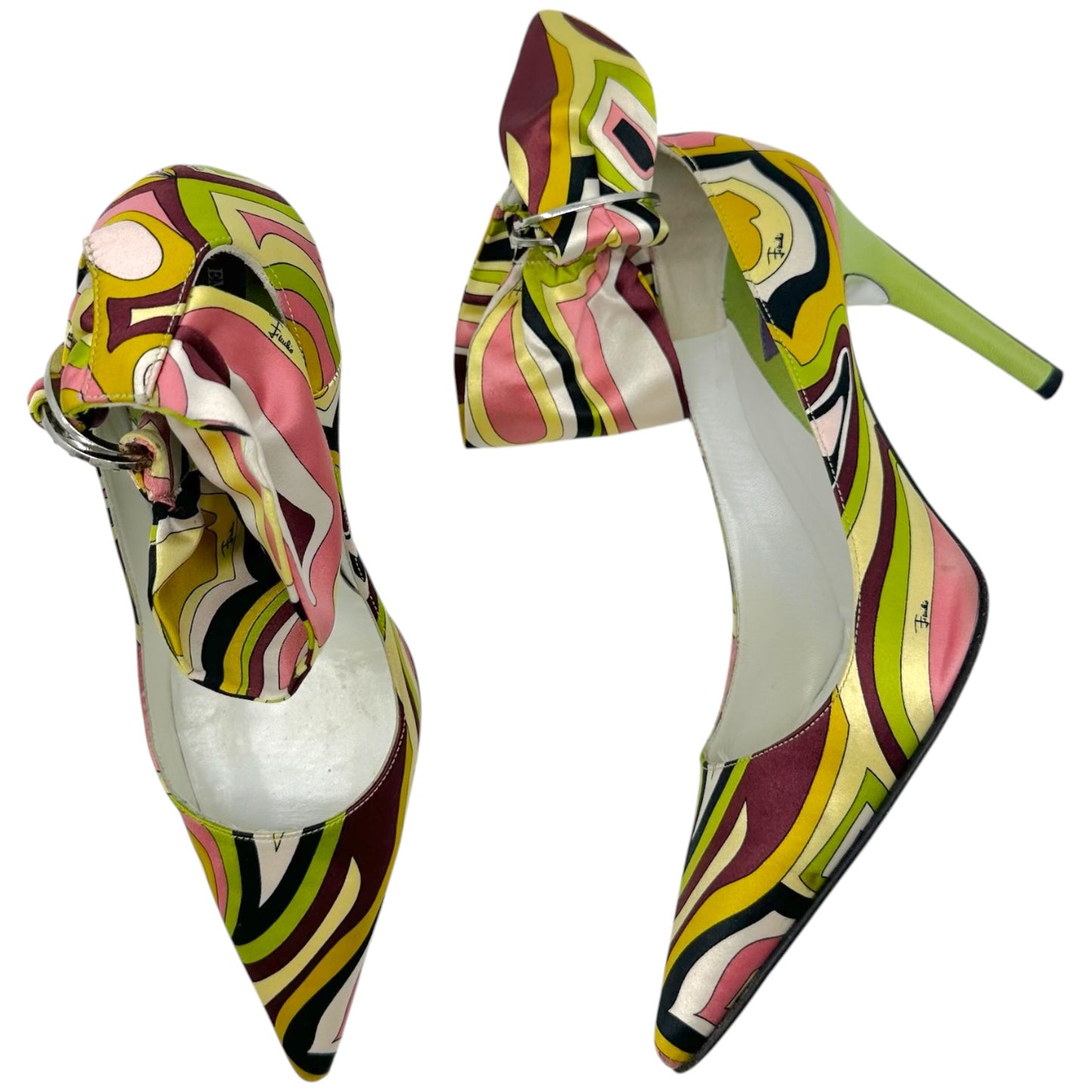 Emilio Pucci Multicolor Patterned Silk Pointed Toe Heels