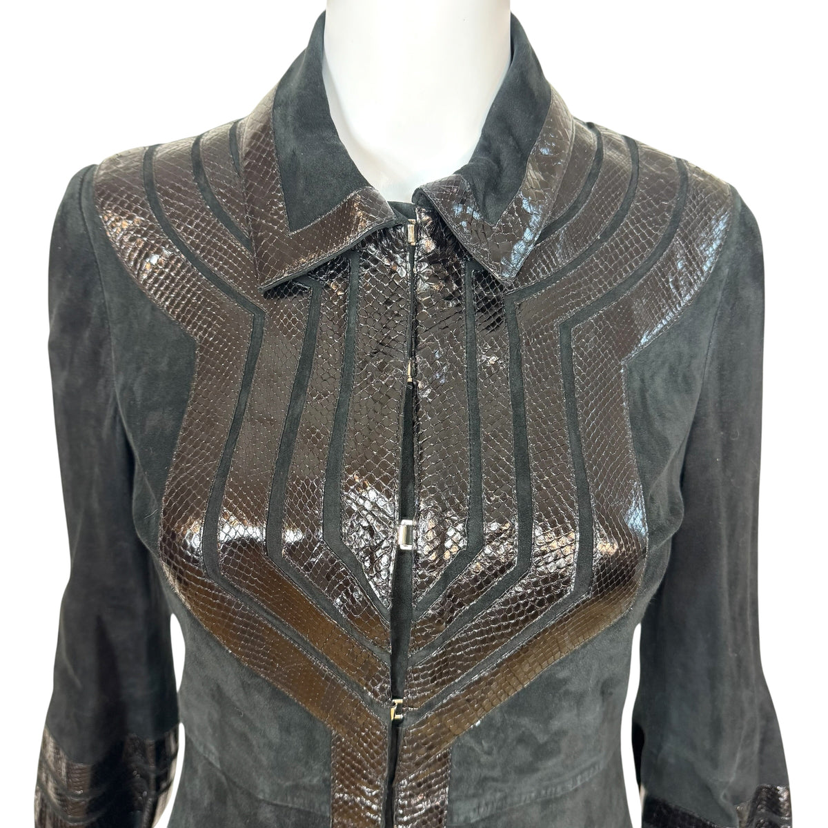 Gucci Black Suede & Python Mid-Length Jacket