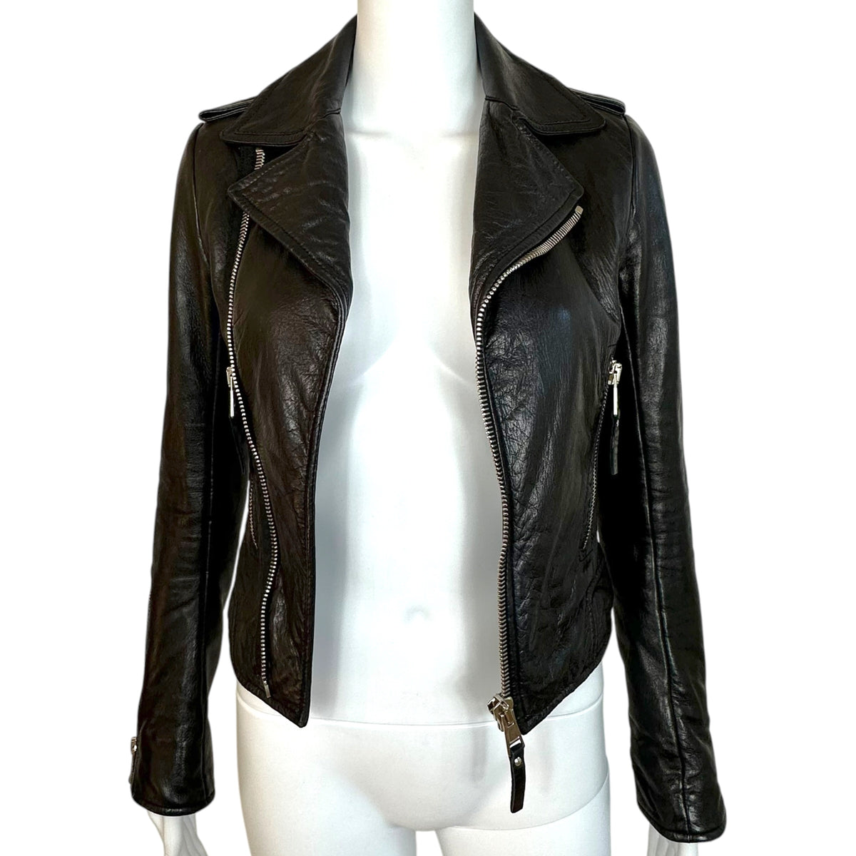 Balenciaga Black Leather Moto Jacket Zip-Up XS