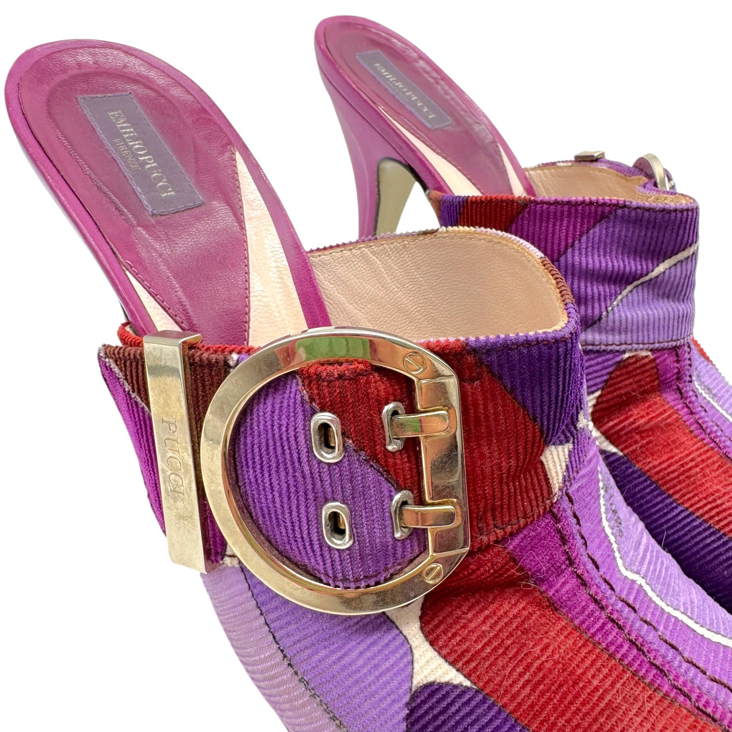 Emilio Pucci Purple Printed Corduroy Platform Clog Heels