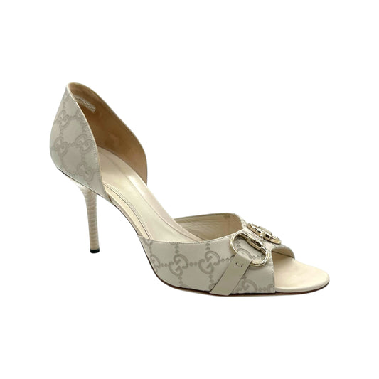 Gucci Ivory Leather Guccissima Horsebit Kitten Heels
