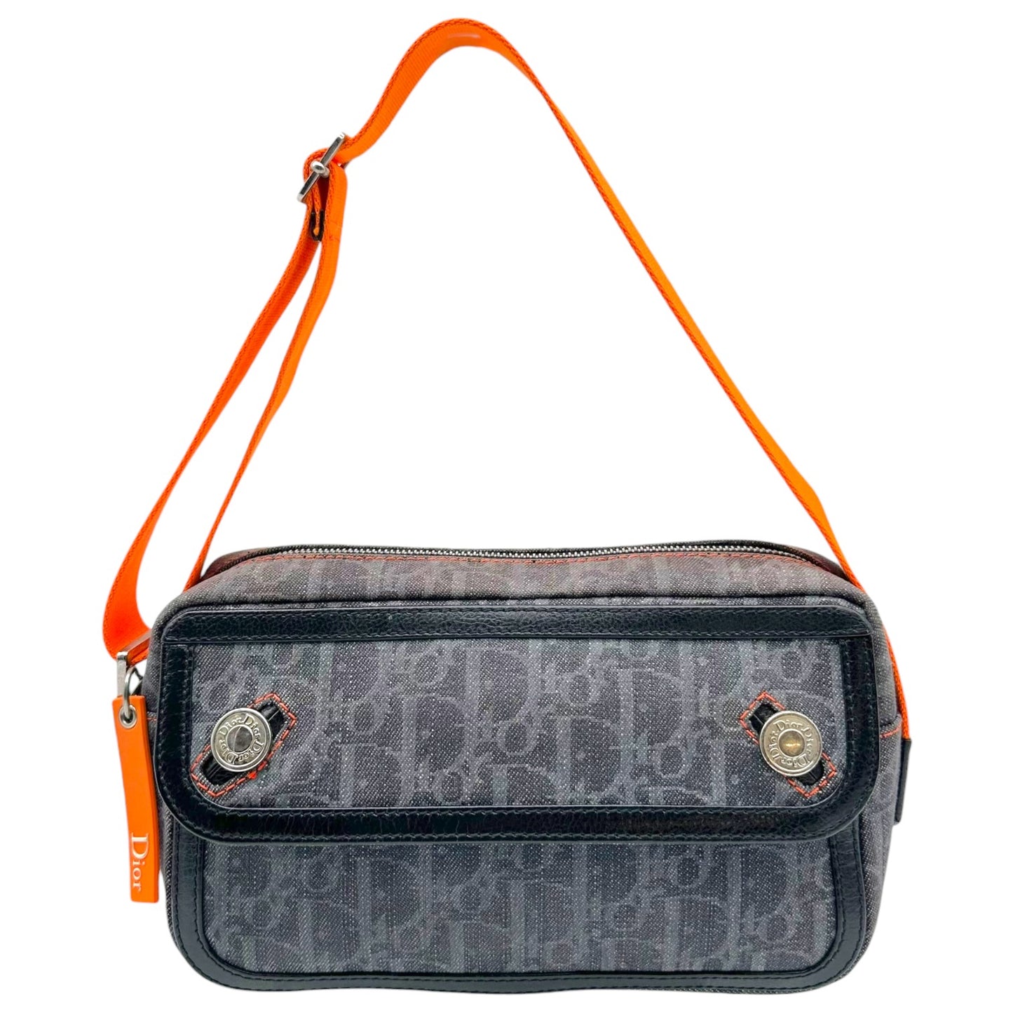 Christian Dior 'Flight' Denim Monogram & Orange Pochette Bag